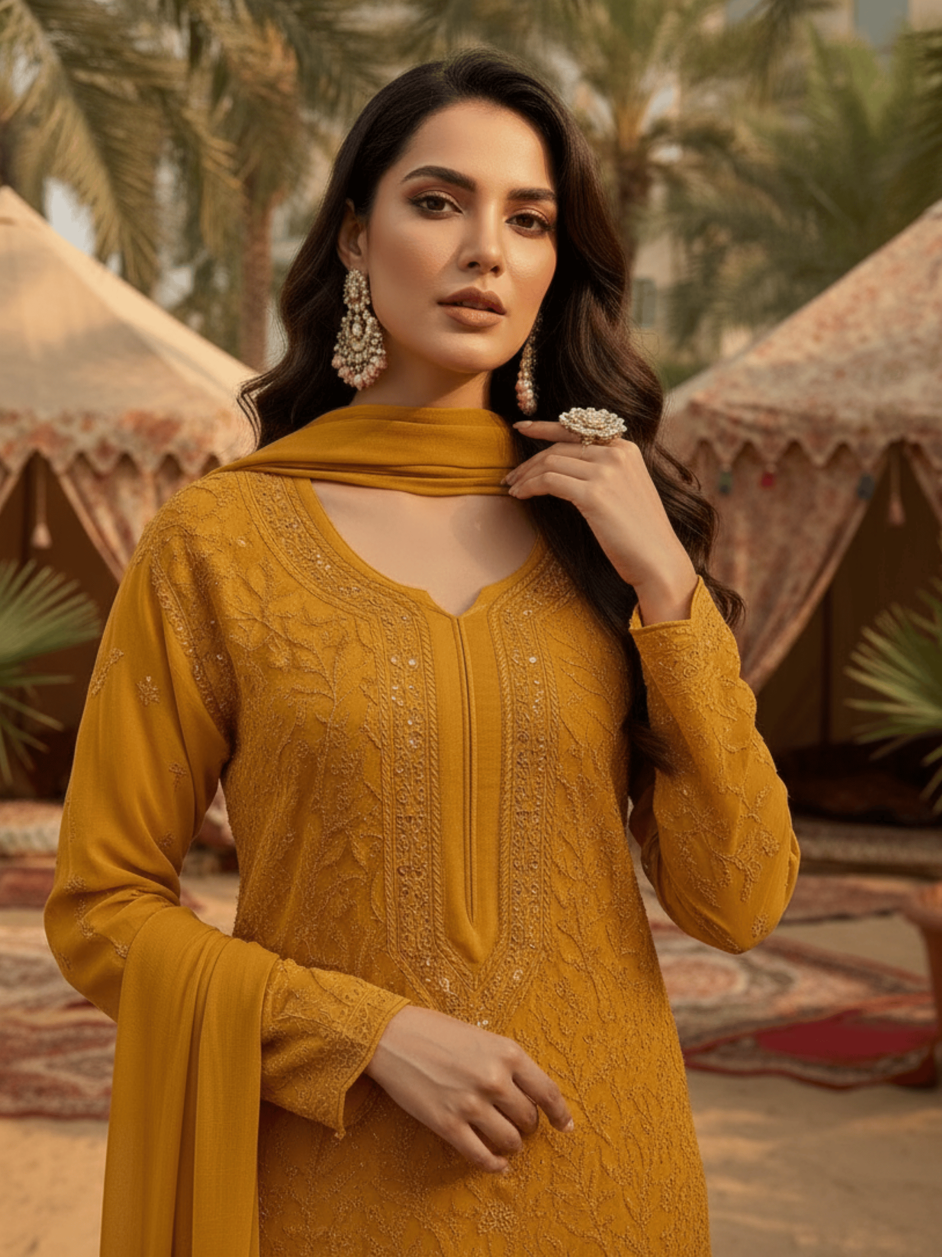 Maison Marigold Full Sleeves Chikankari Kurta Set (Set of 3)