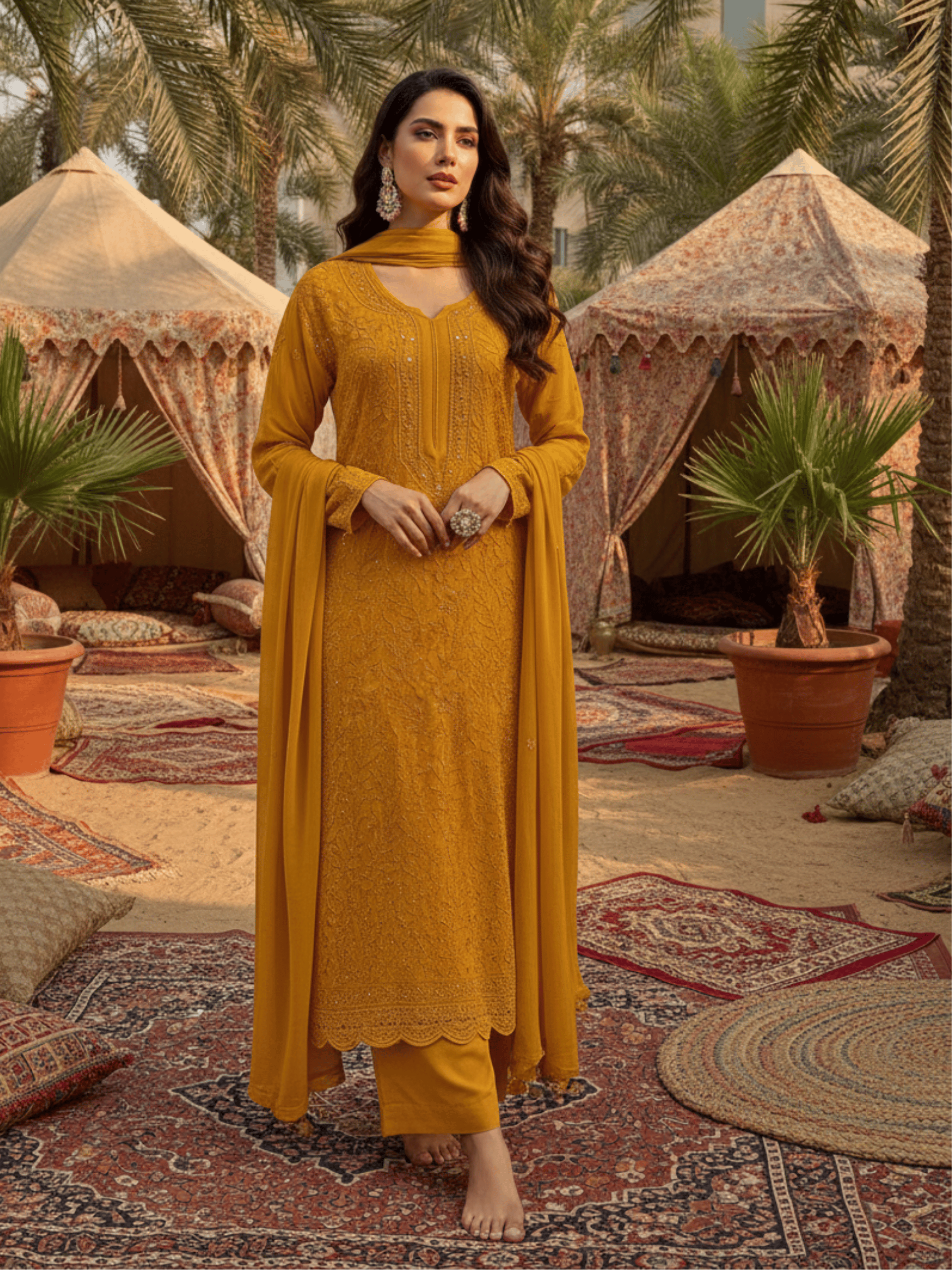 Maison Marigold Full Sleeves Chikankari Kurta Set (Set of 3)