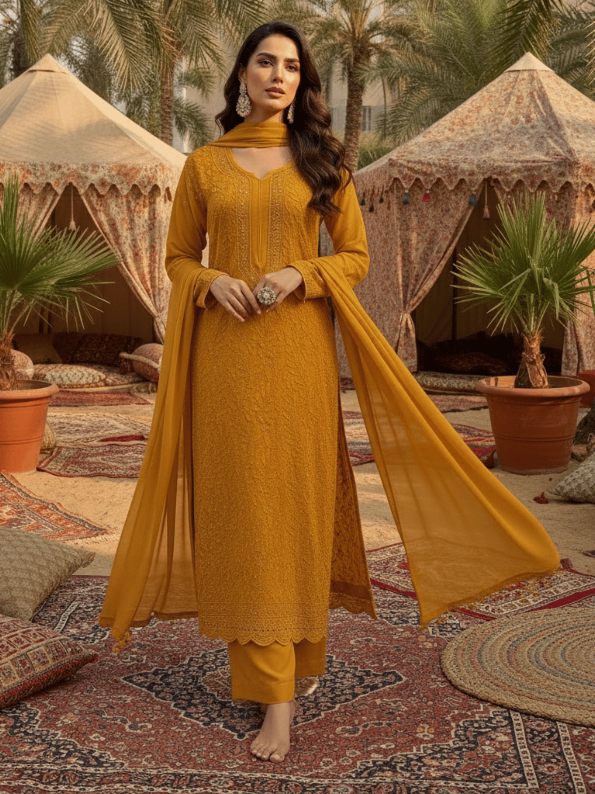 Maison Marigold Full Sleeves Chikankari Kurta Set (Set of 3)