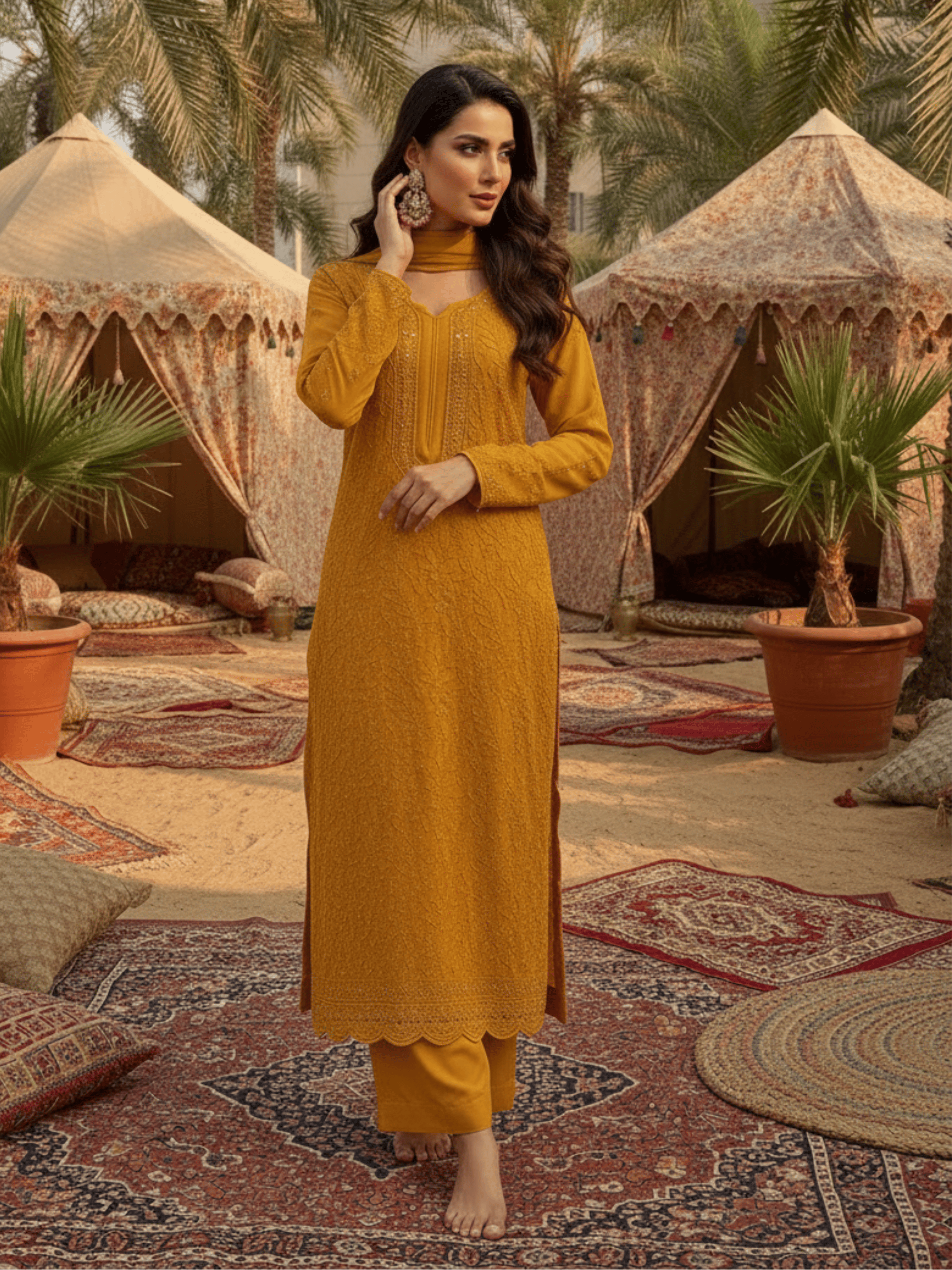 Maison Marigold Full Sleeves Chikankari Kurta Set (Set of 3)