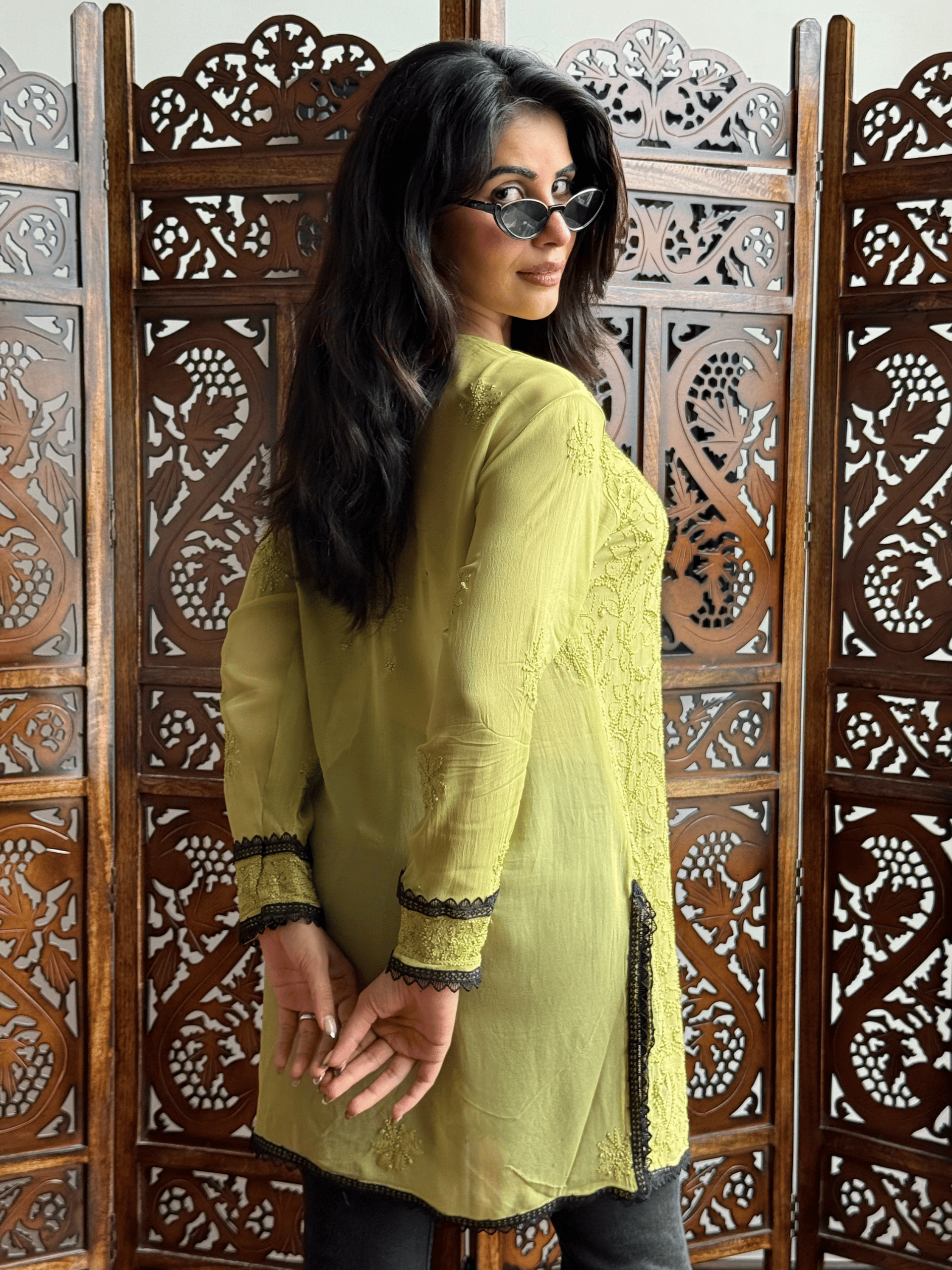 Mystic Olive Chikankari Short Kurta