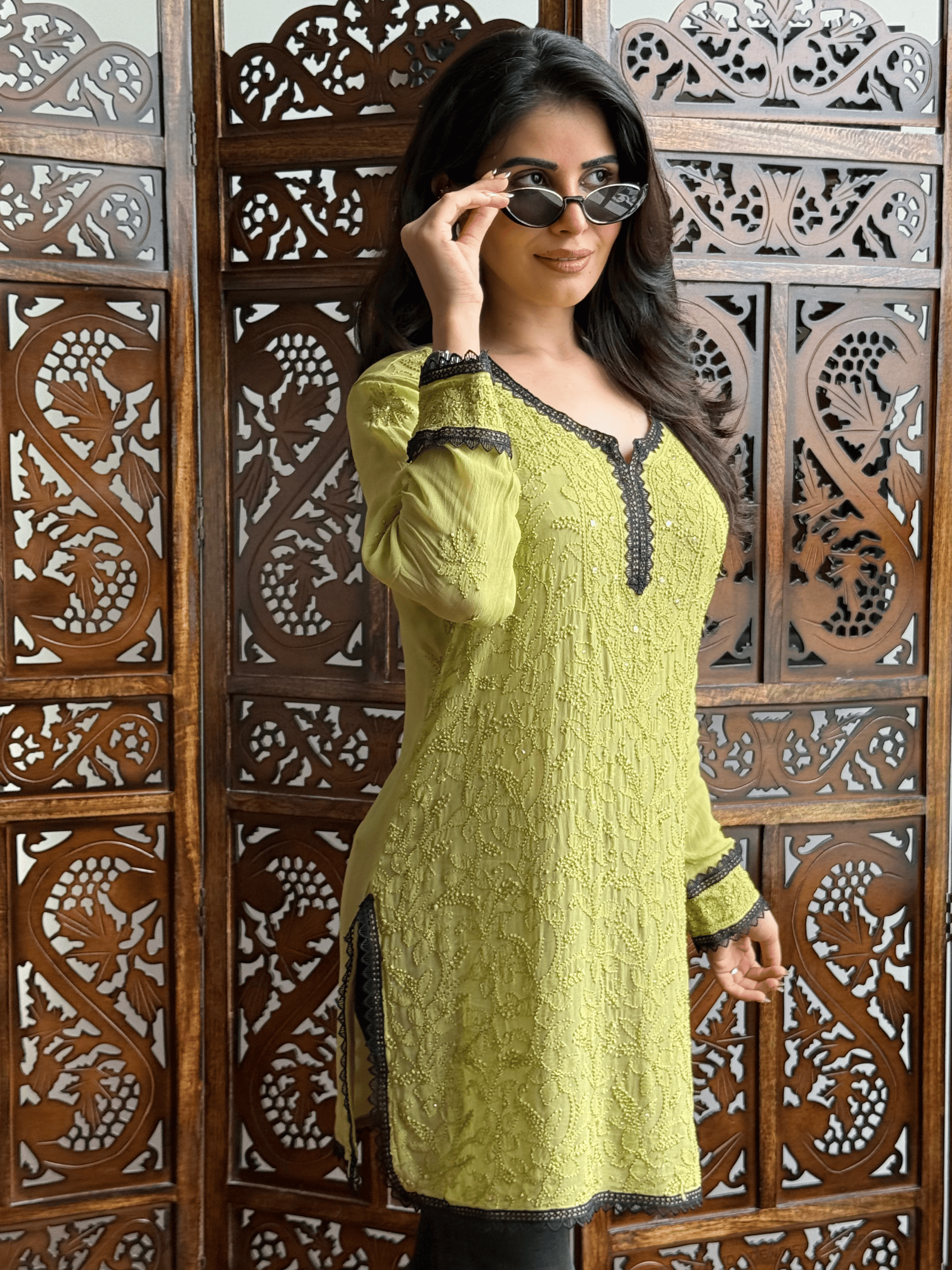Mystic Olive Chikankari Short Kurta