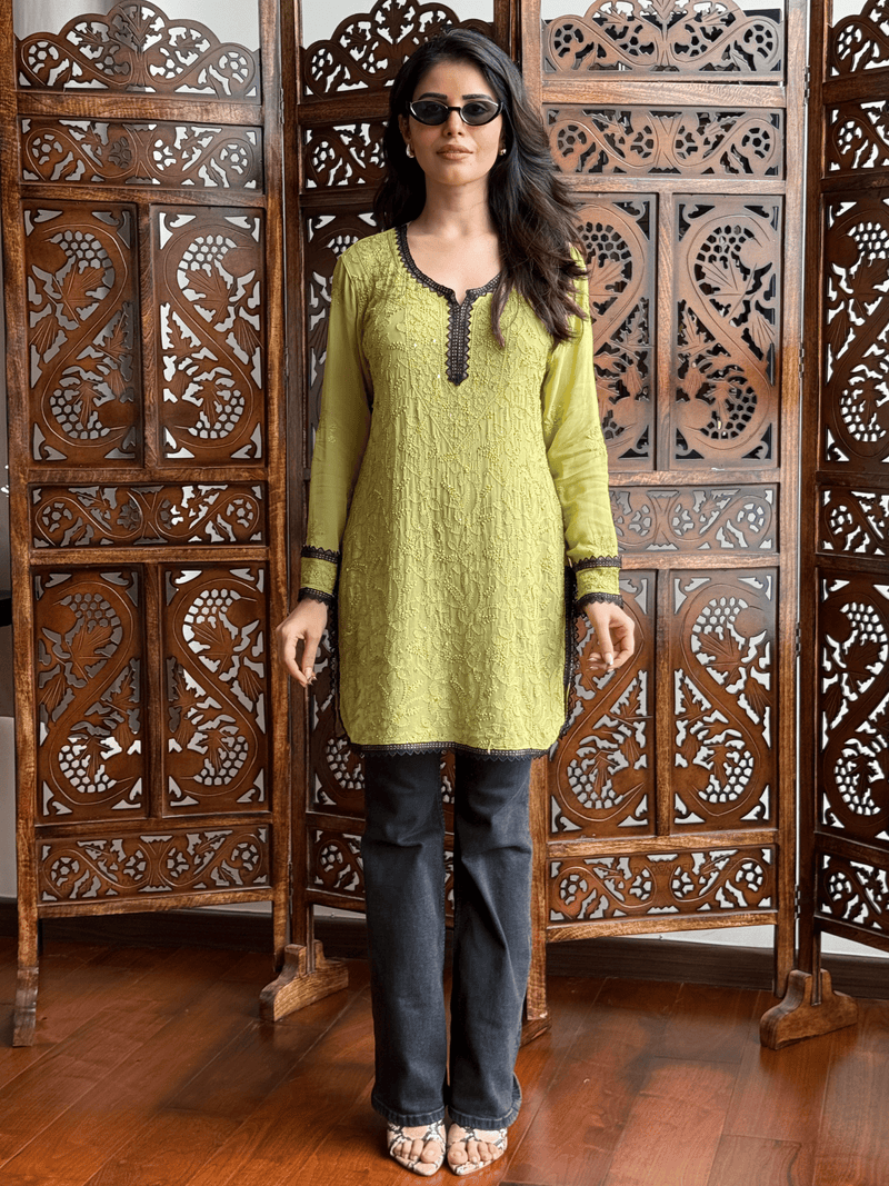 Mystic Olive Chikankari Short Kurta