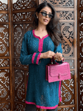 Teal Bloom Chikankari Short Kurta