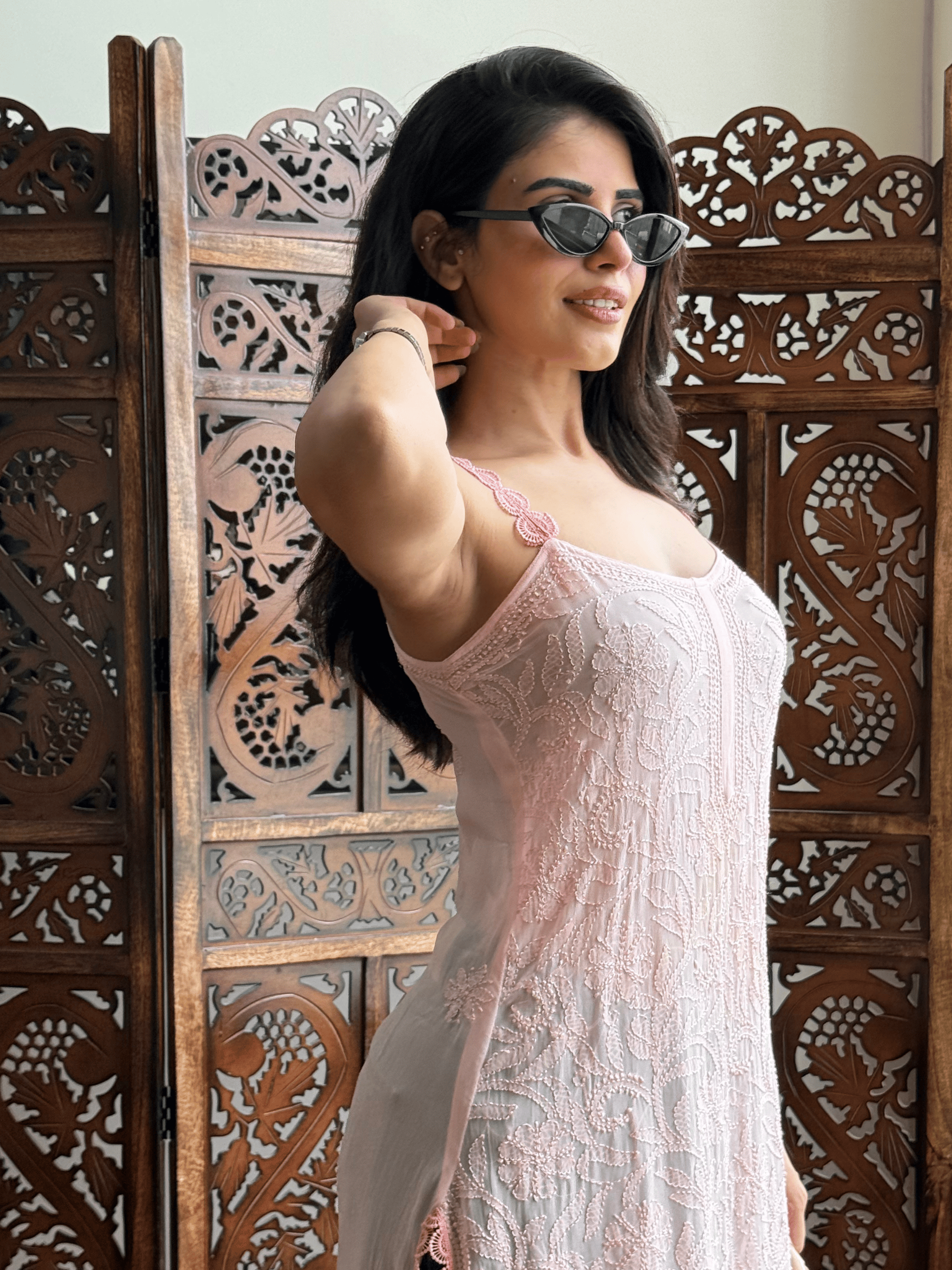 Blush Reverie Chikankari Short Kurta