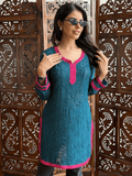 Teal Bloom Chikankari Short Kurta