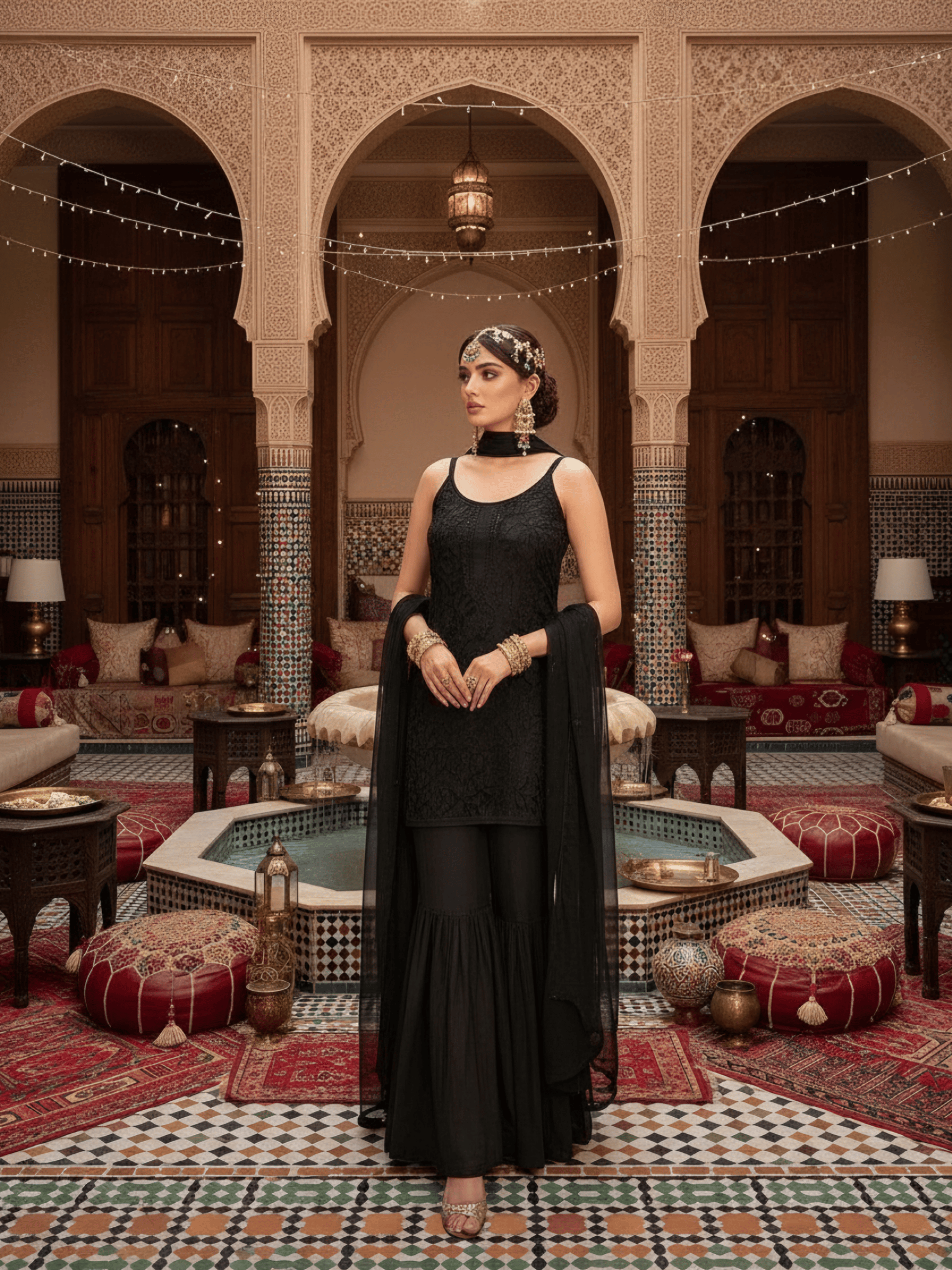 Eclipse Black Chikankari Gharara Set (Set of 3)