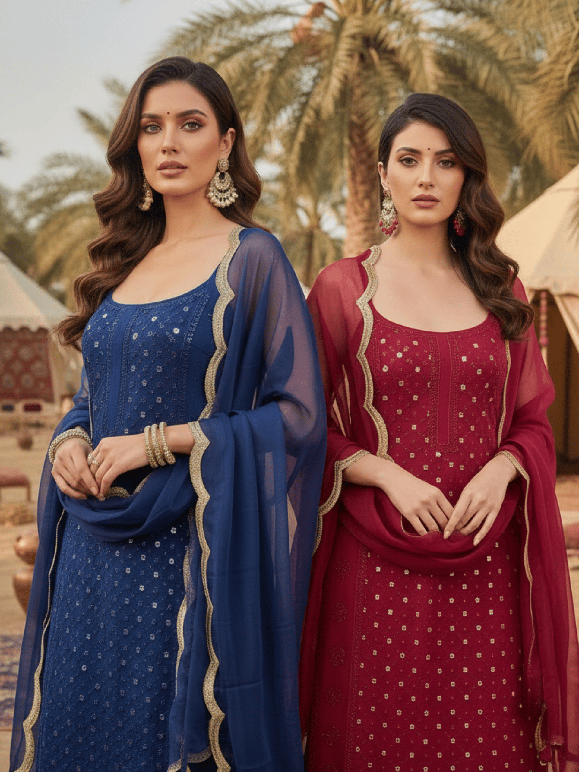 Velvet Sapphire  Ring Work Strappy Chikankari Kurta Set