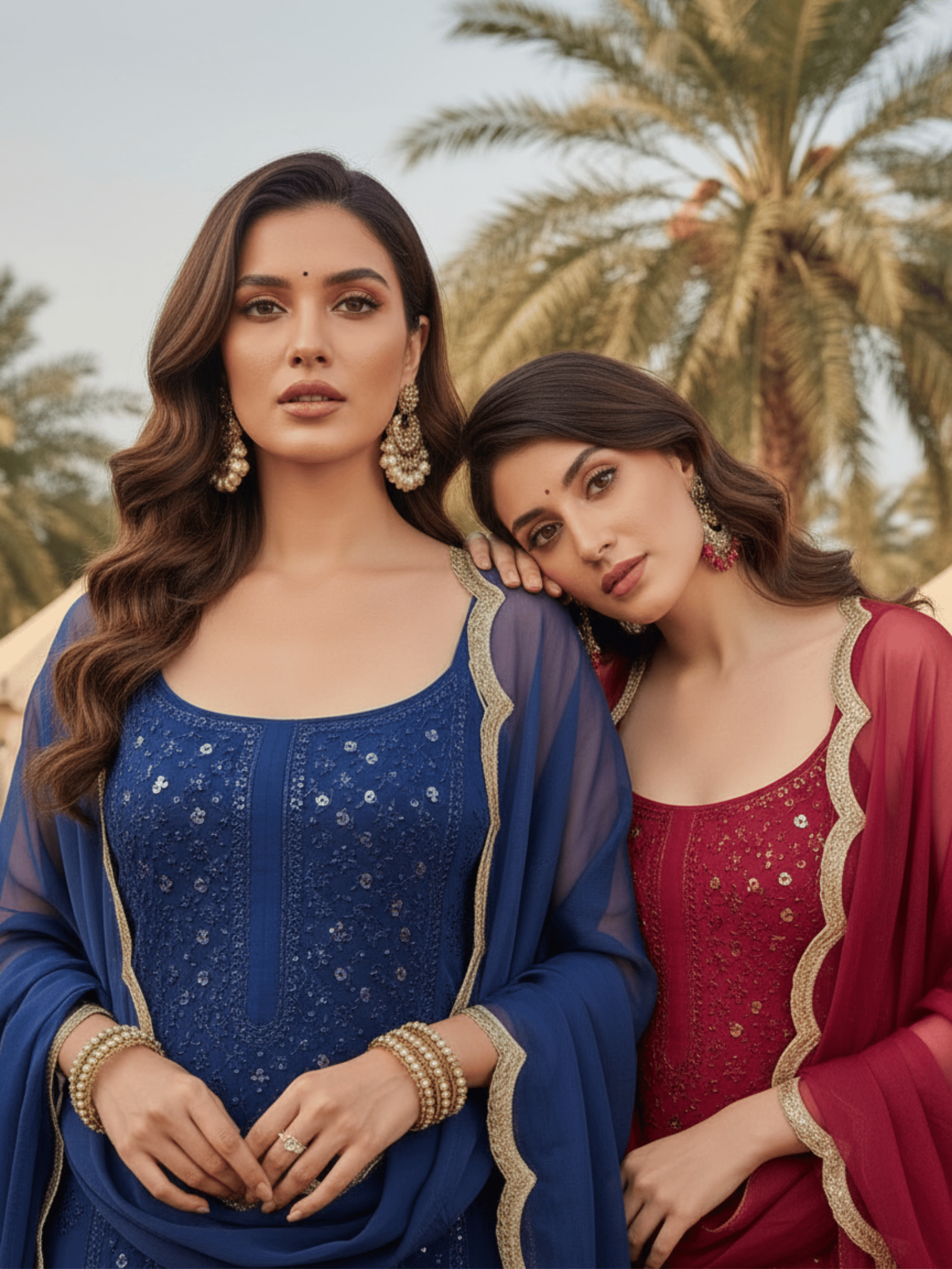Velvet Sapphire  Ring Work Strappy Chikankari Kurta Set