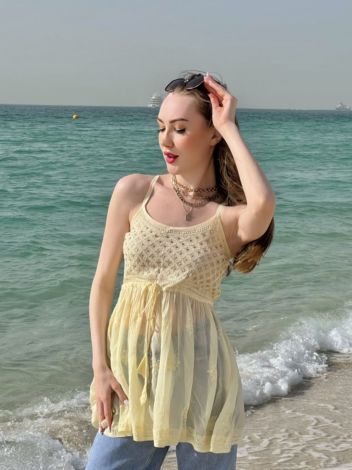 Buttermilk Pastel Chikankari Georgette Top ✨