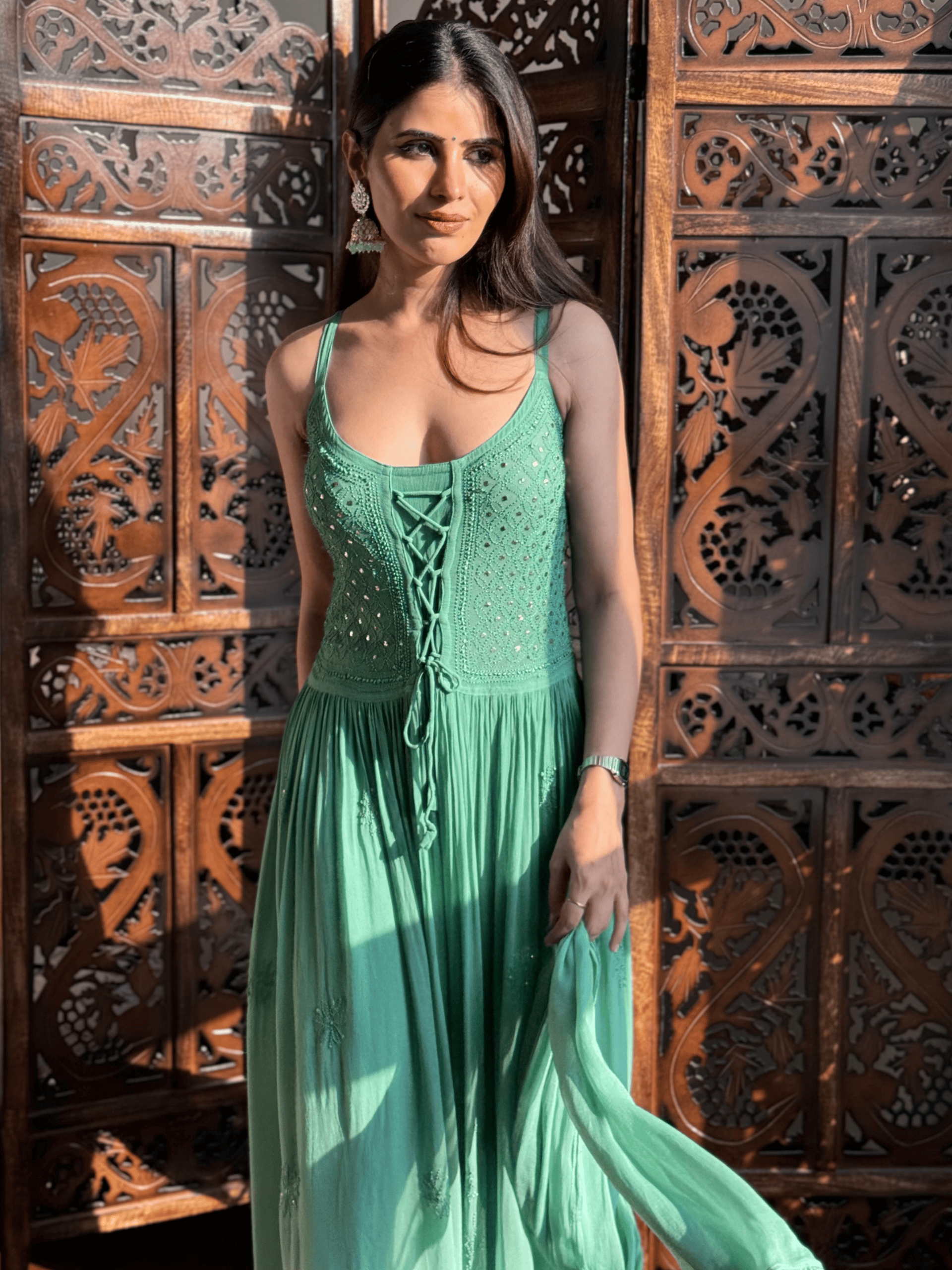 Sage Muse Chikankari Ombre Anarkali Set (Set of 3)