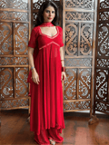 Siren Red Chikankari & Mirror work Anarkali Set (Set of 3)
