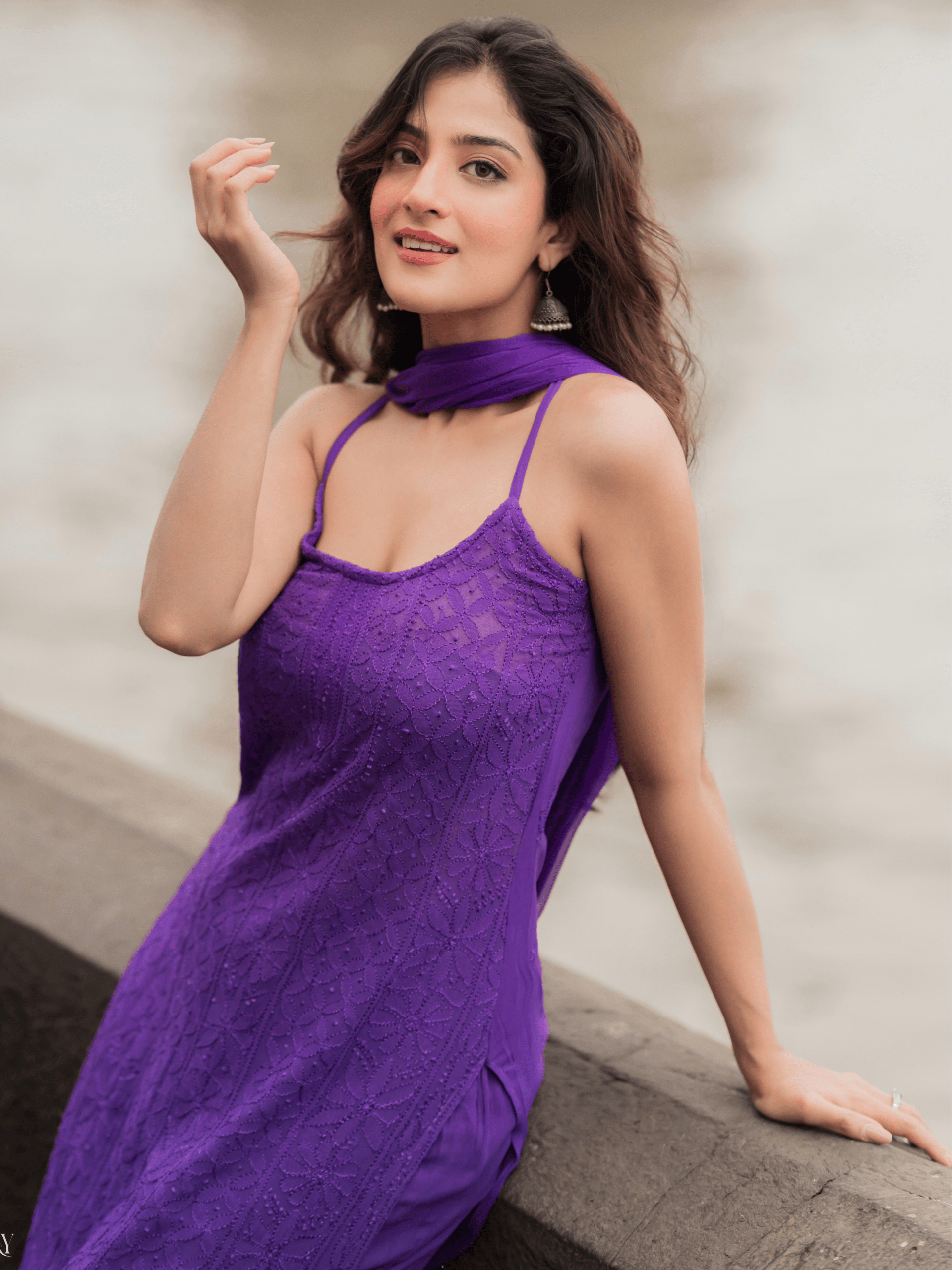 Purple Summer Strappy Chikankari Kurta