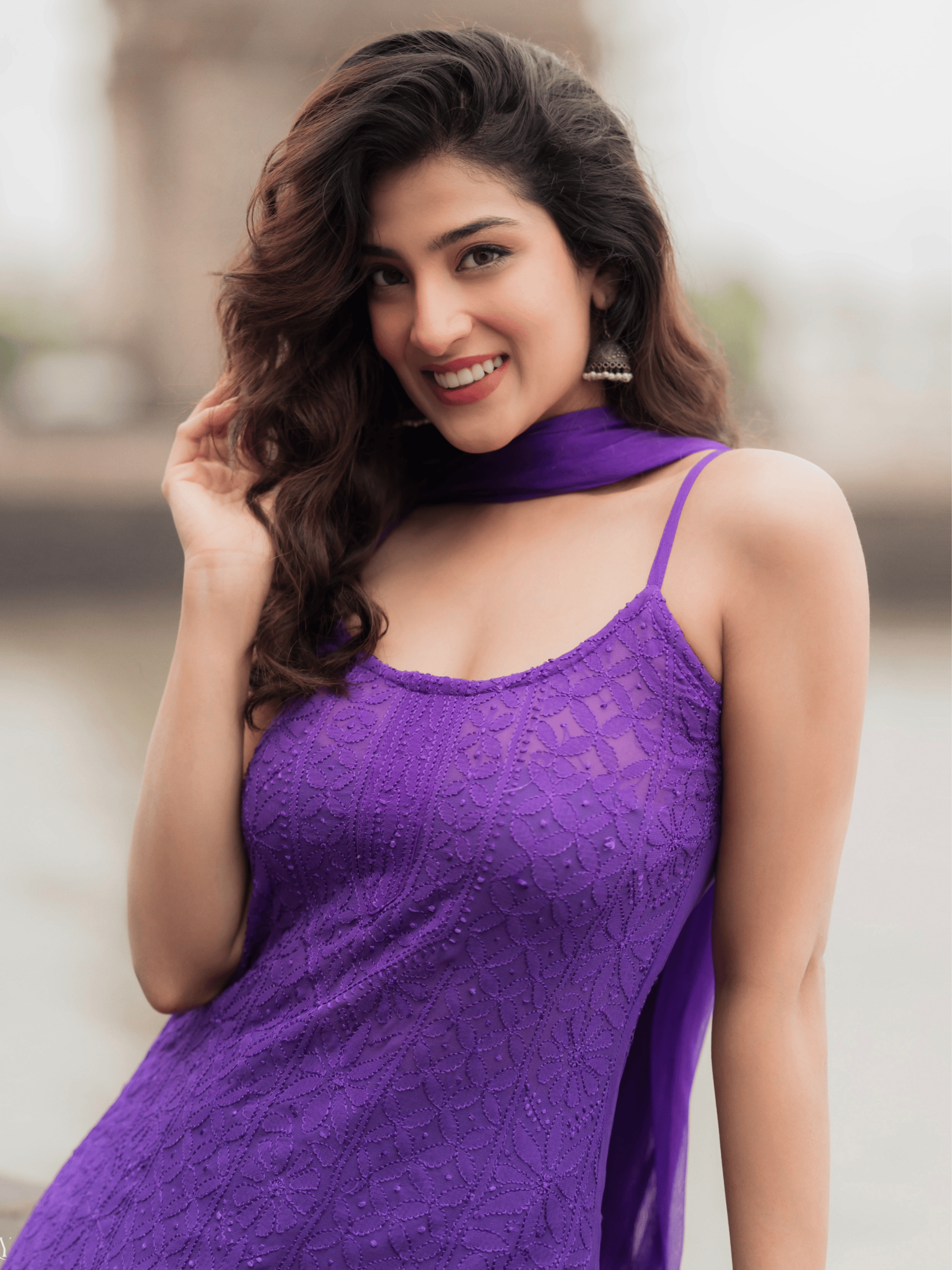 Purple Summer Strappy Chikankari Kurta