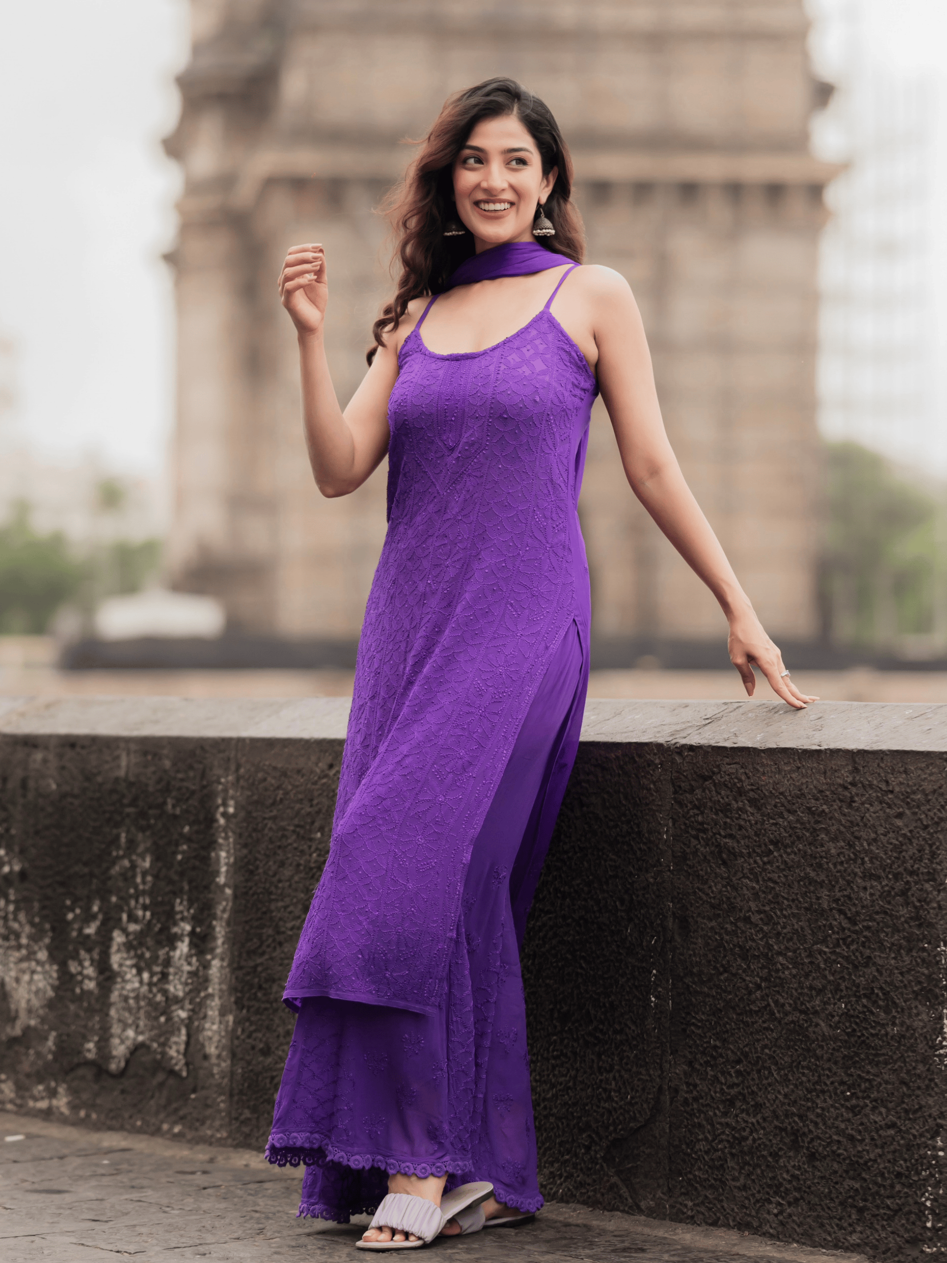 Purple Summer Strappy Chikankari Kurta