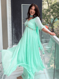 Malt Blue Chikankari Parsi Gara Anarkali Kurta Set (Set of 3)