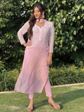 Pressed Rose Chikankari & Mukaish Kurta Set (Set of 3)