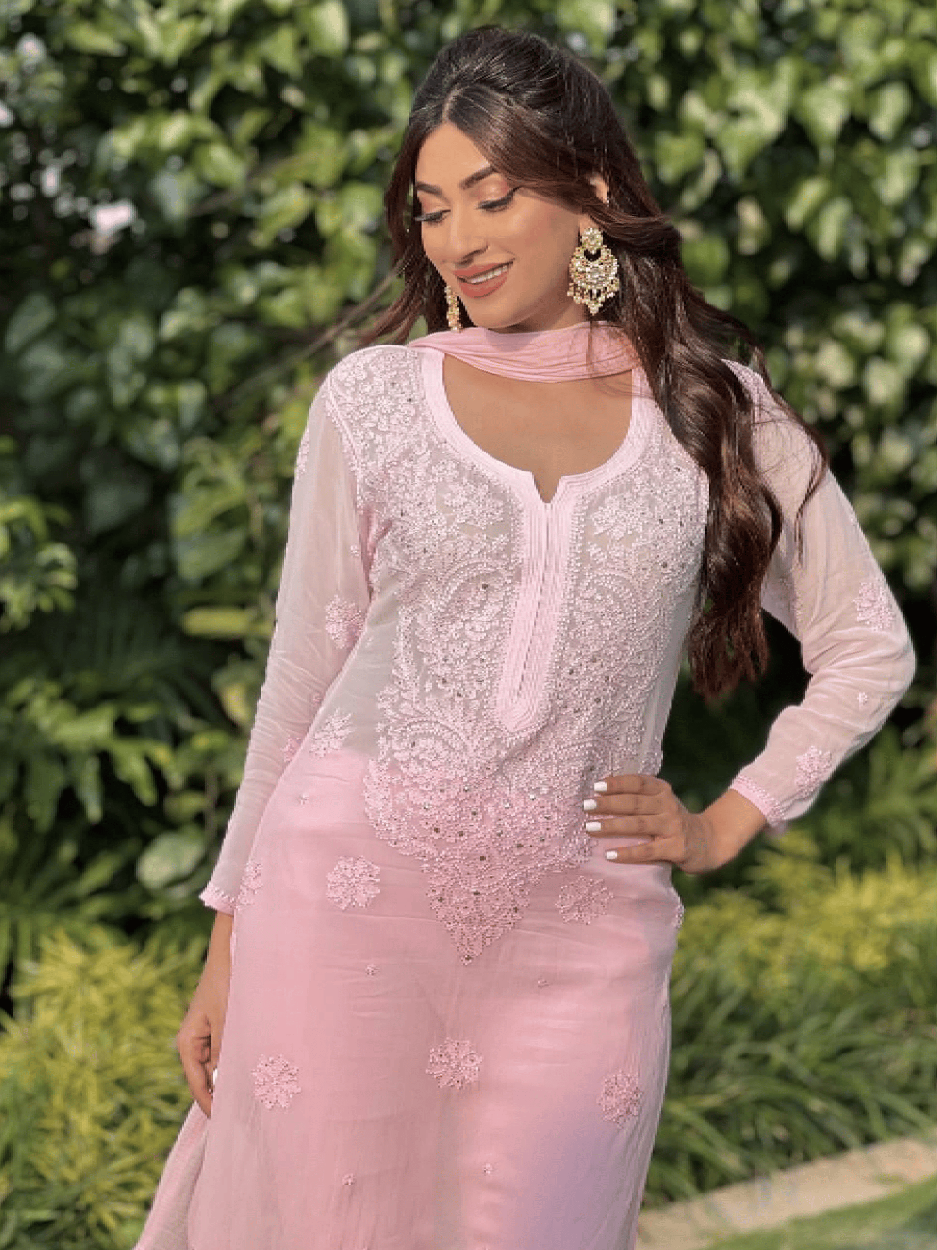 Pressed Rose Chikankari & Mukaish Kurta