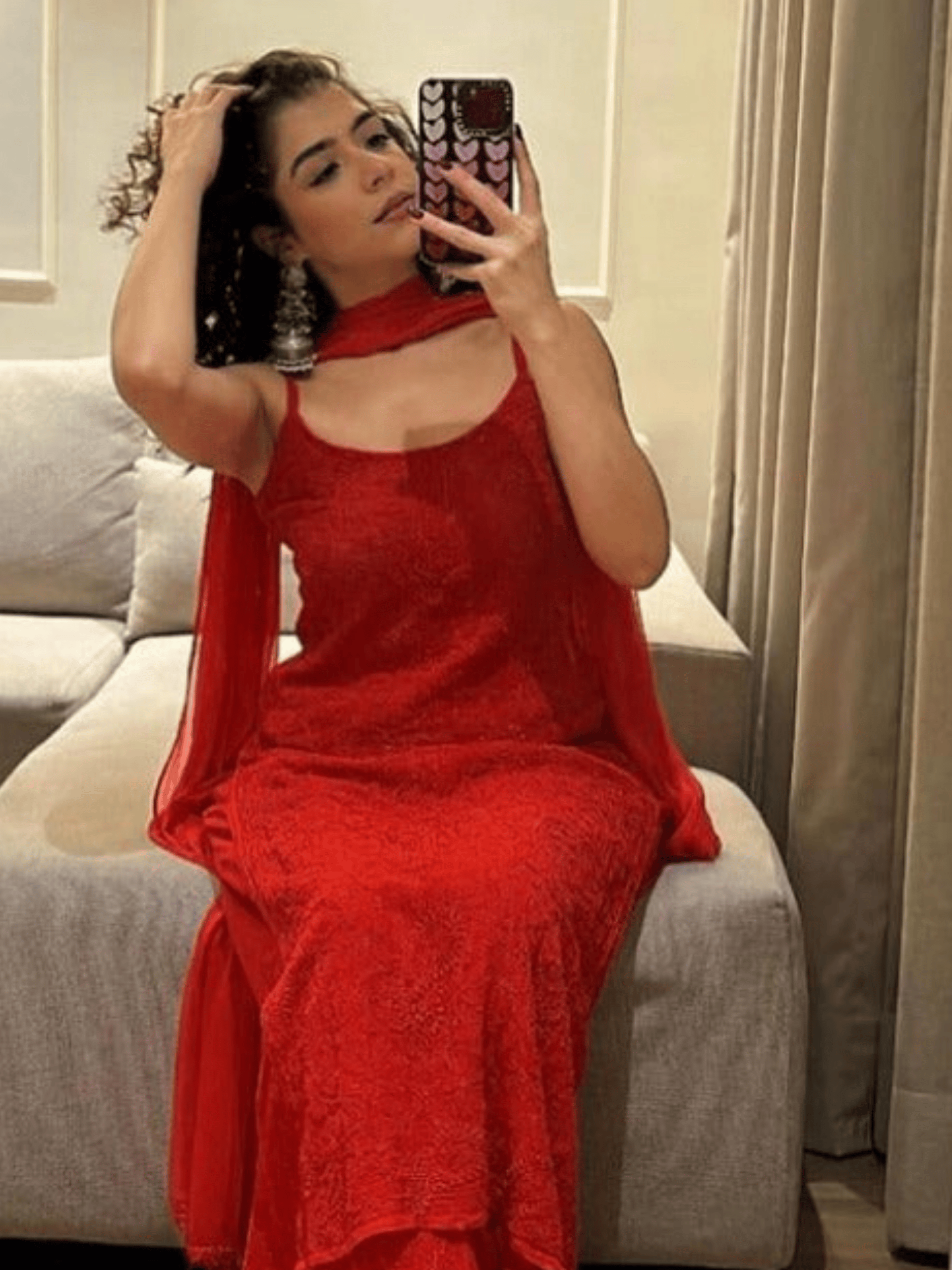 Blood Red Chikankari Kurta Set (Set of 3)