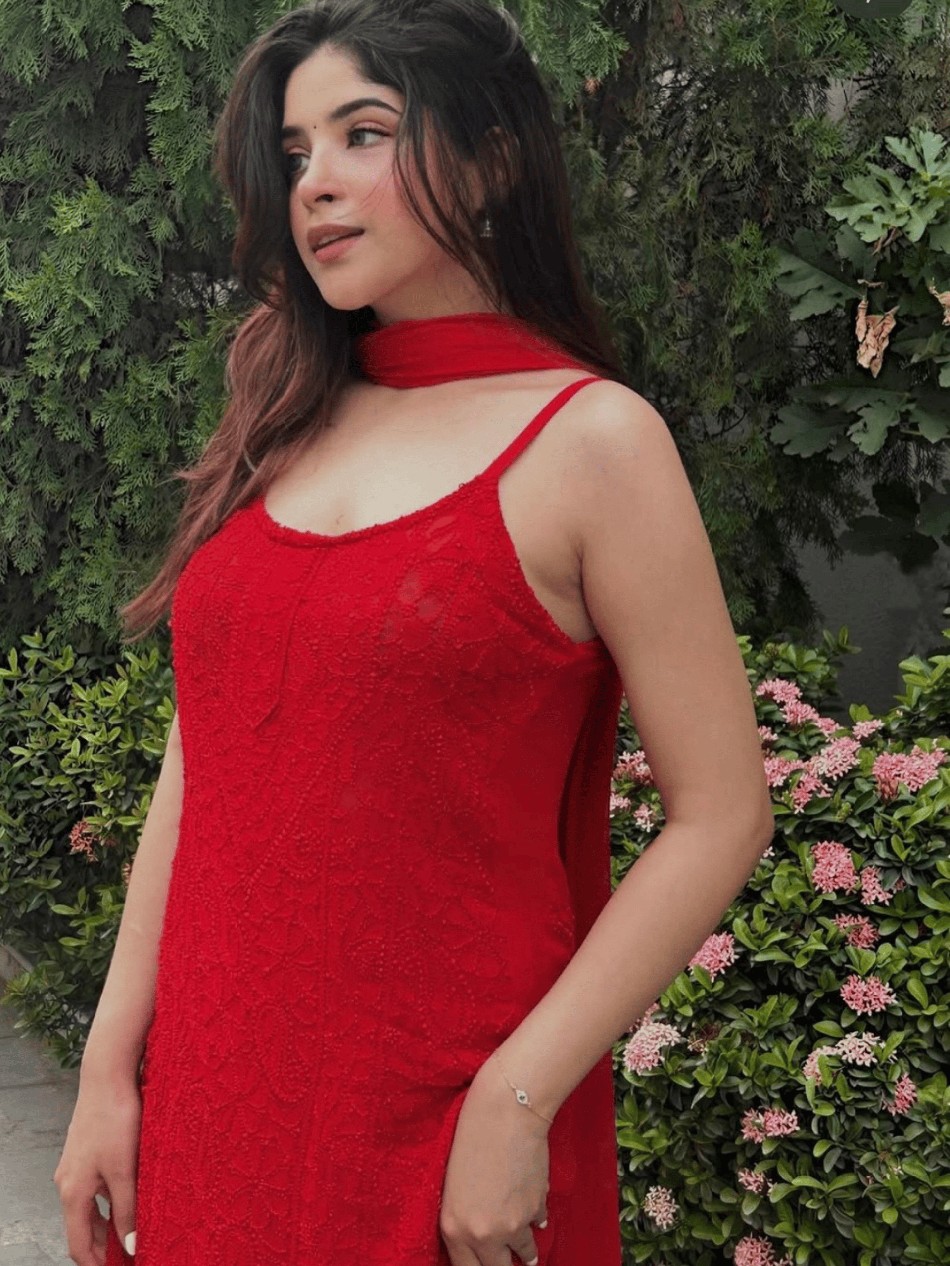 Blood Red Chikankari Kurta Set (Set of 3)