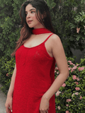 Blood Red Chikankari Kurta Set (Set of 3)