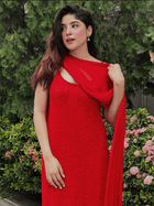 Blood Red Chikankari Kurta Set (Set of 3)