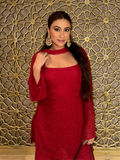 Turkey Red Chikankari Gharara Short Kurta Set (Set of 3)