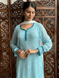 Turquoise Veil Chikankari Short Kurta