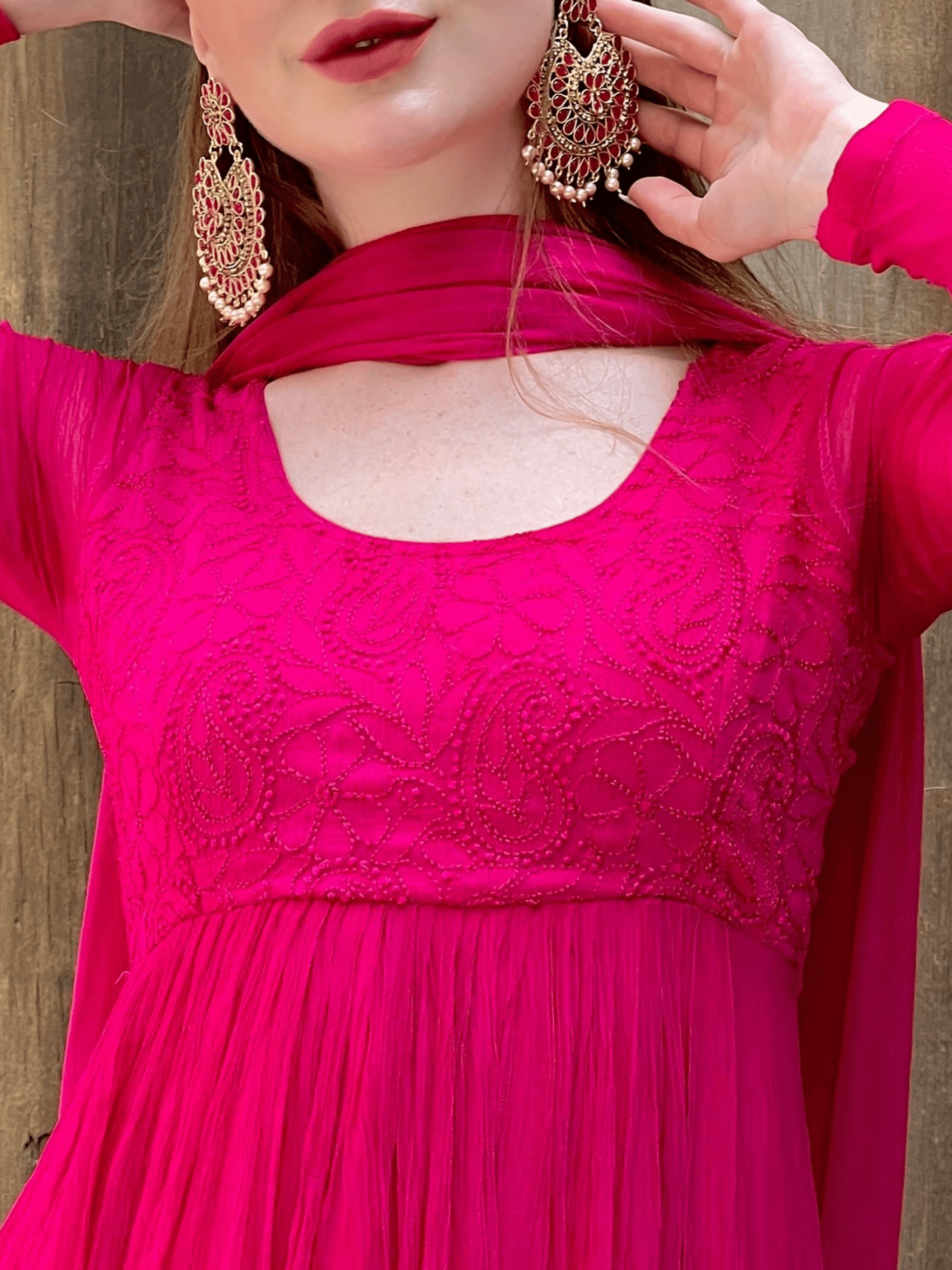 Cleopatra Pink Chikankari Anarkali Kurta