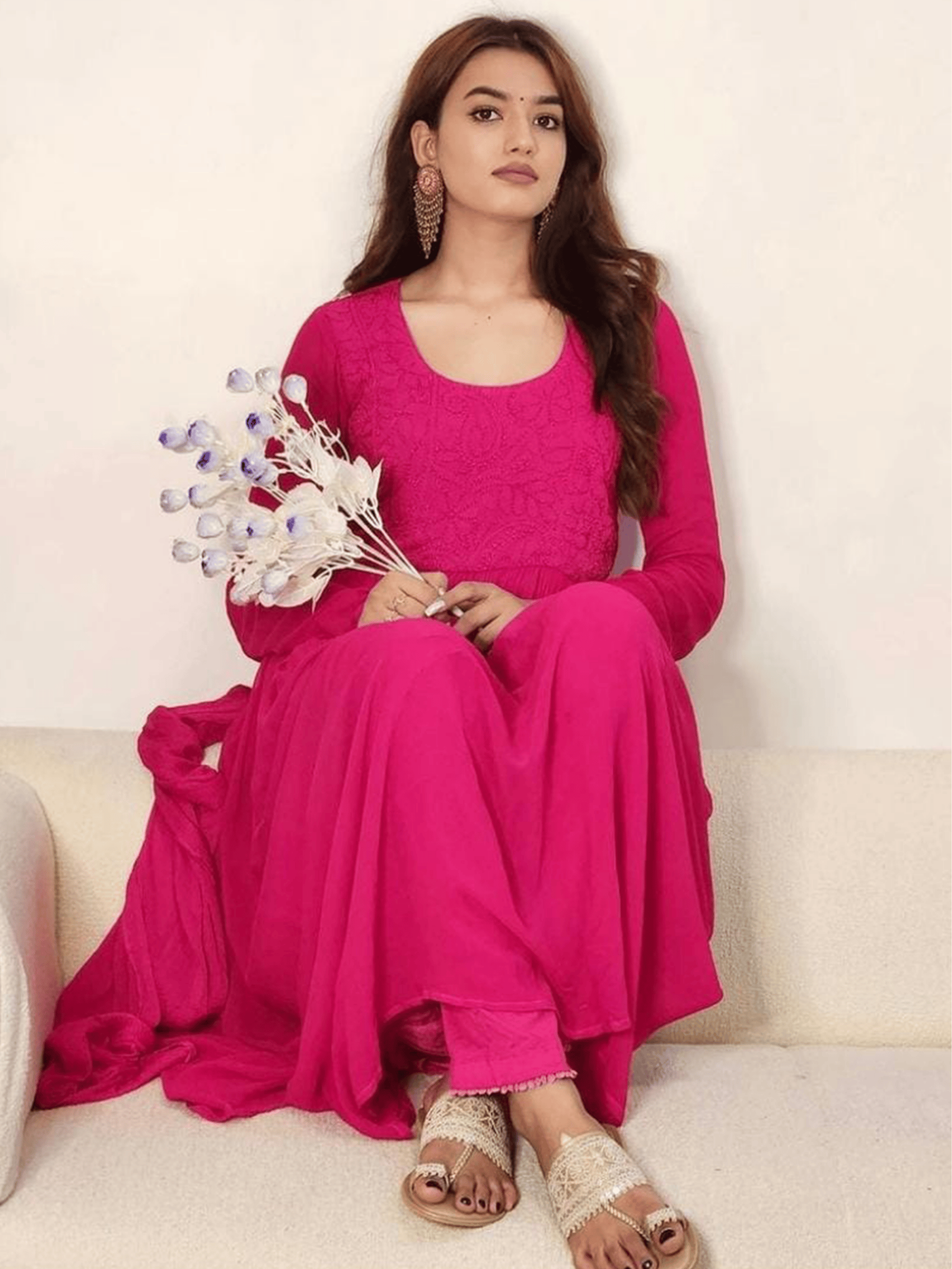 Cleopatra Pink Chikankari Anarkali Kurta