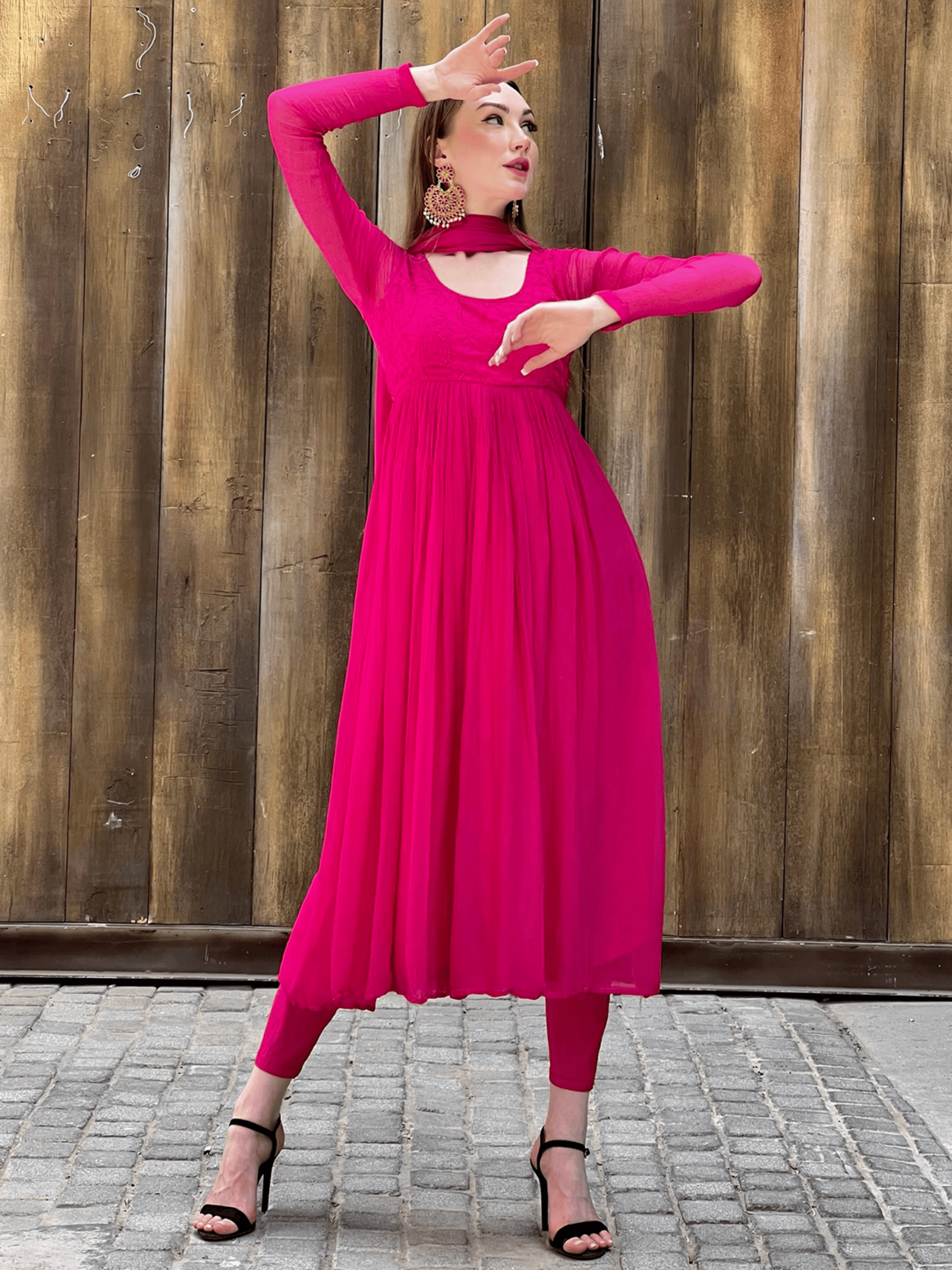 Cleopatra Pink Chikankari Anarkali Kurta