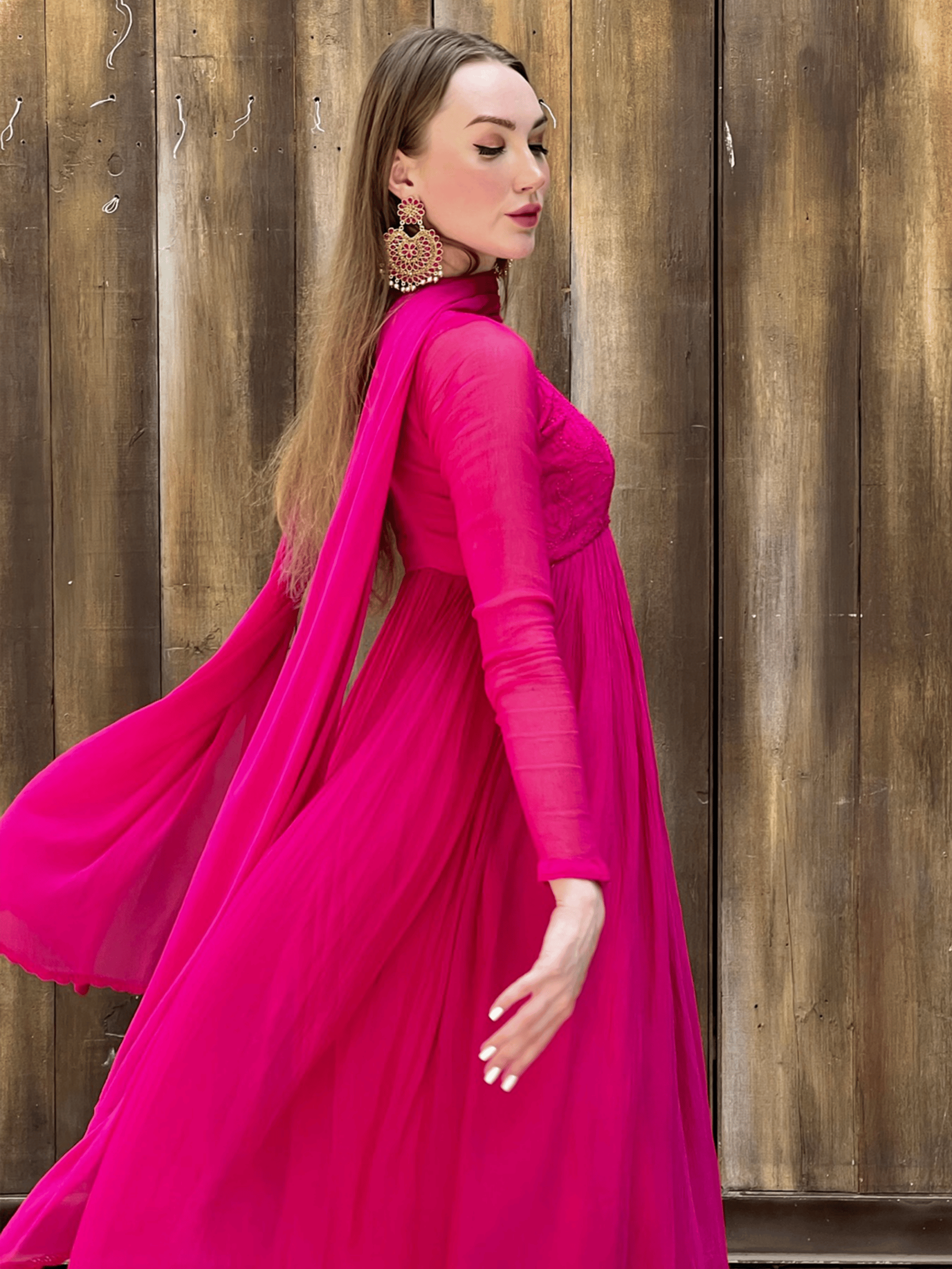Cleopatra Pink Chikankari Anarkali Kurta