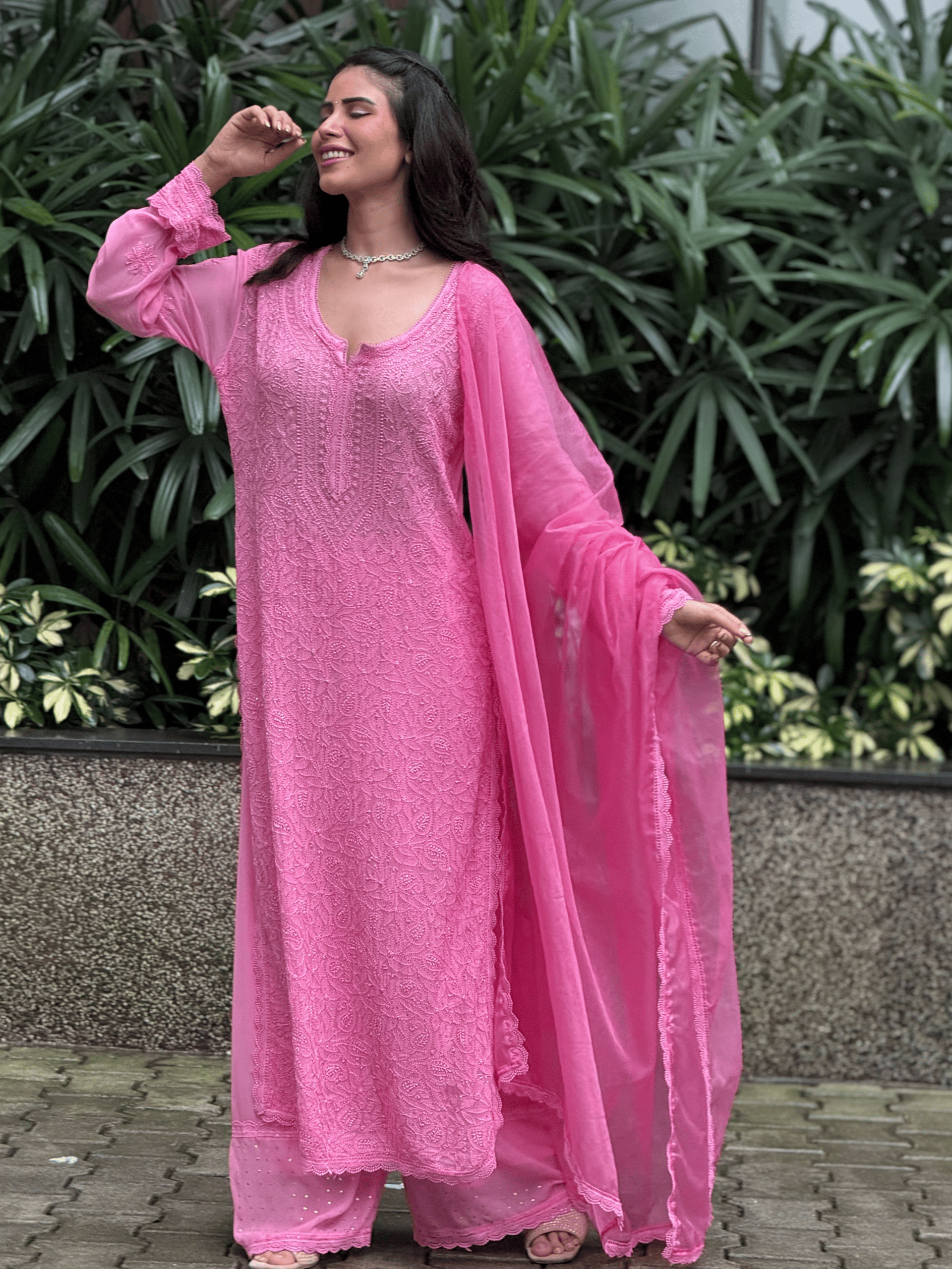 Rose Élan Chikankari & Mukaish Lace Set (Set of 3)