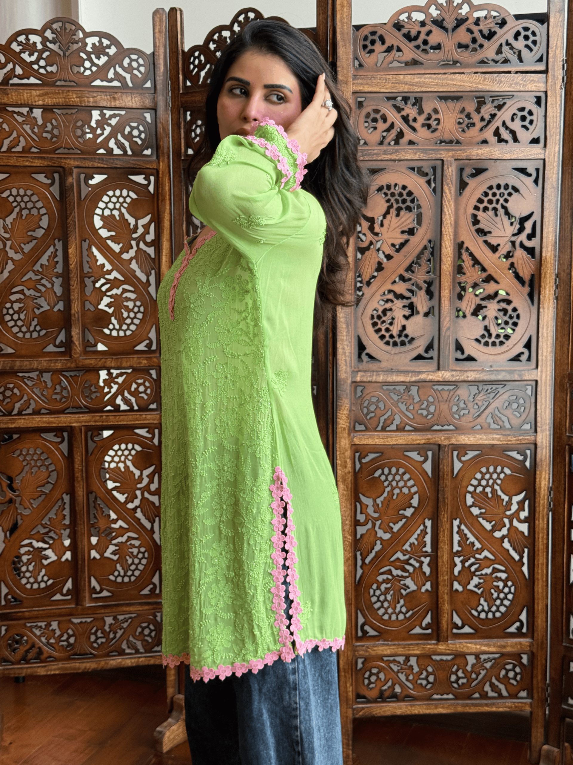 Green Mist Chikankari Short Kurta
