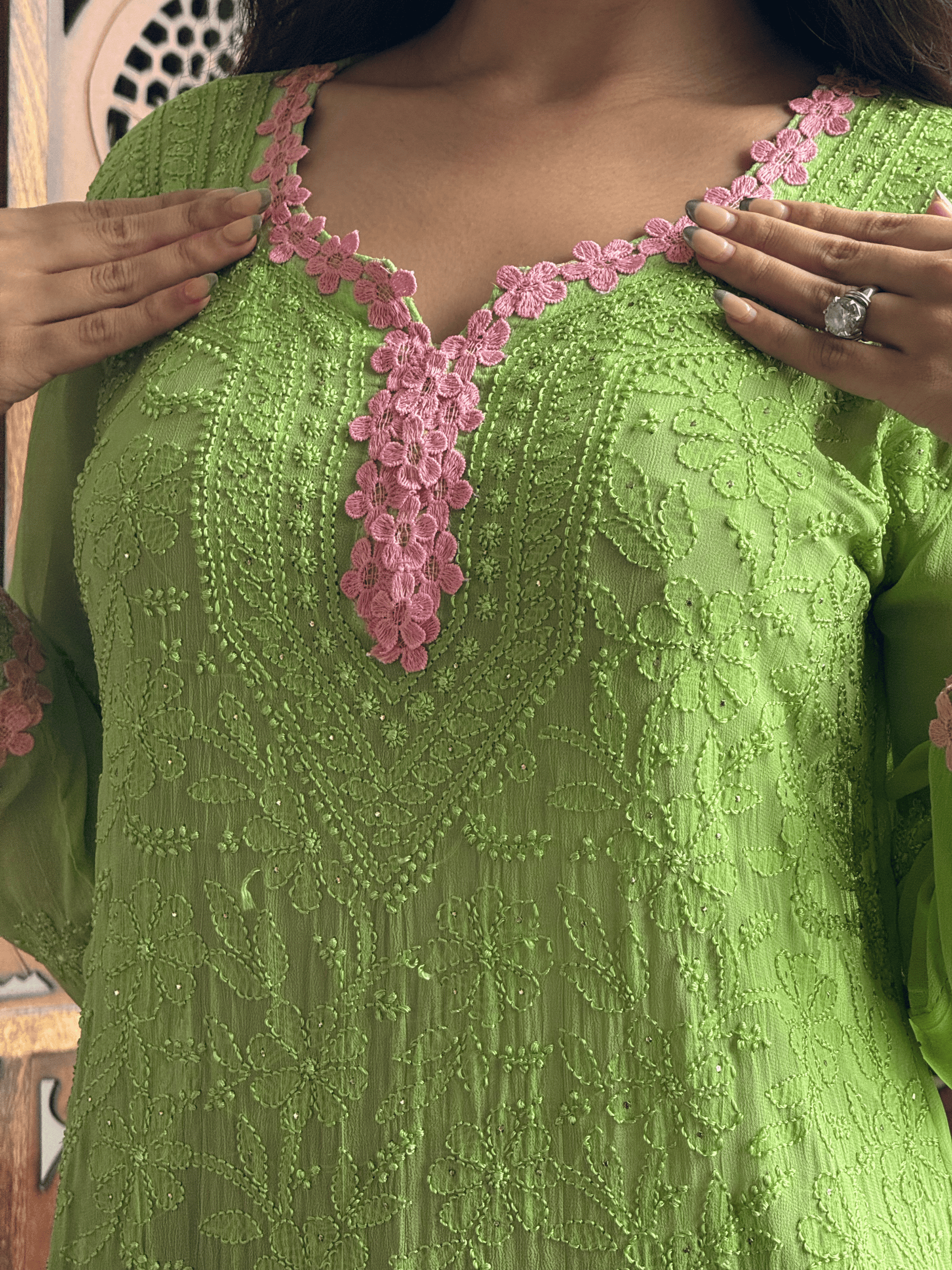 Green Mist Chikankari Short Kurta