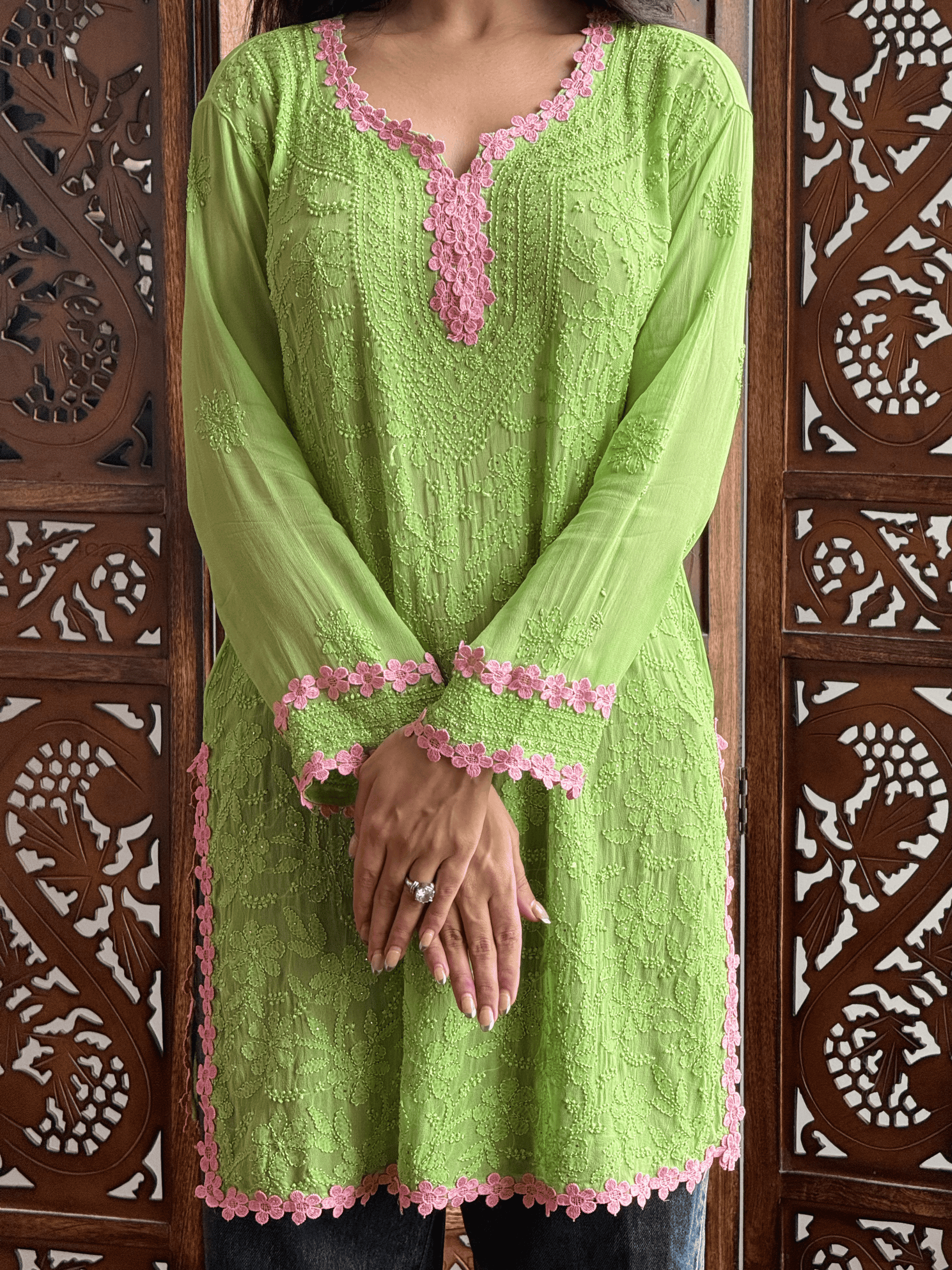 Green Mist Chikankari Short Kurta