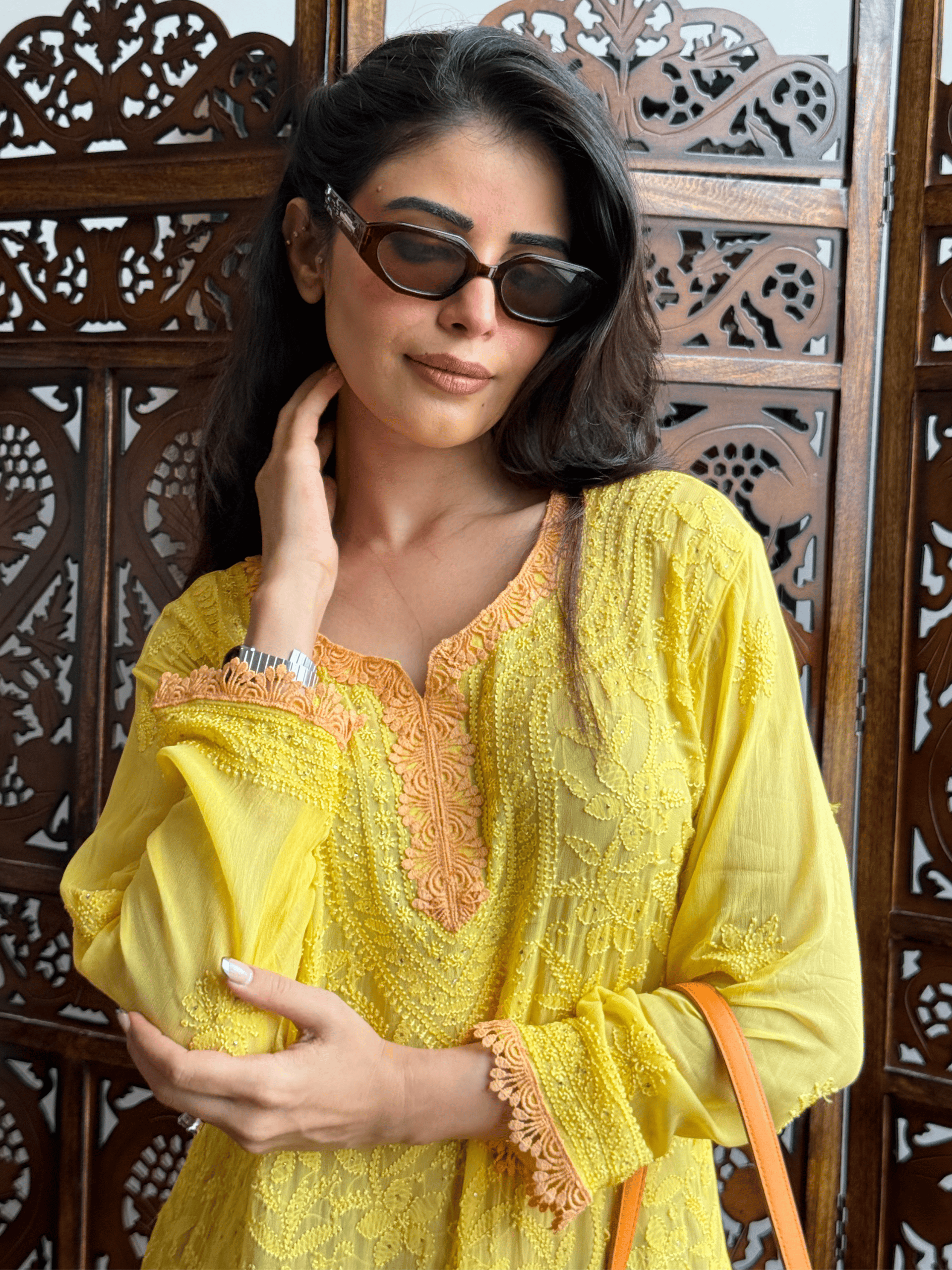 Sunlit Peach Chikankari Short Kurta