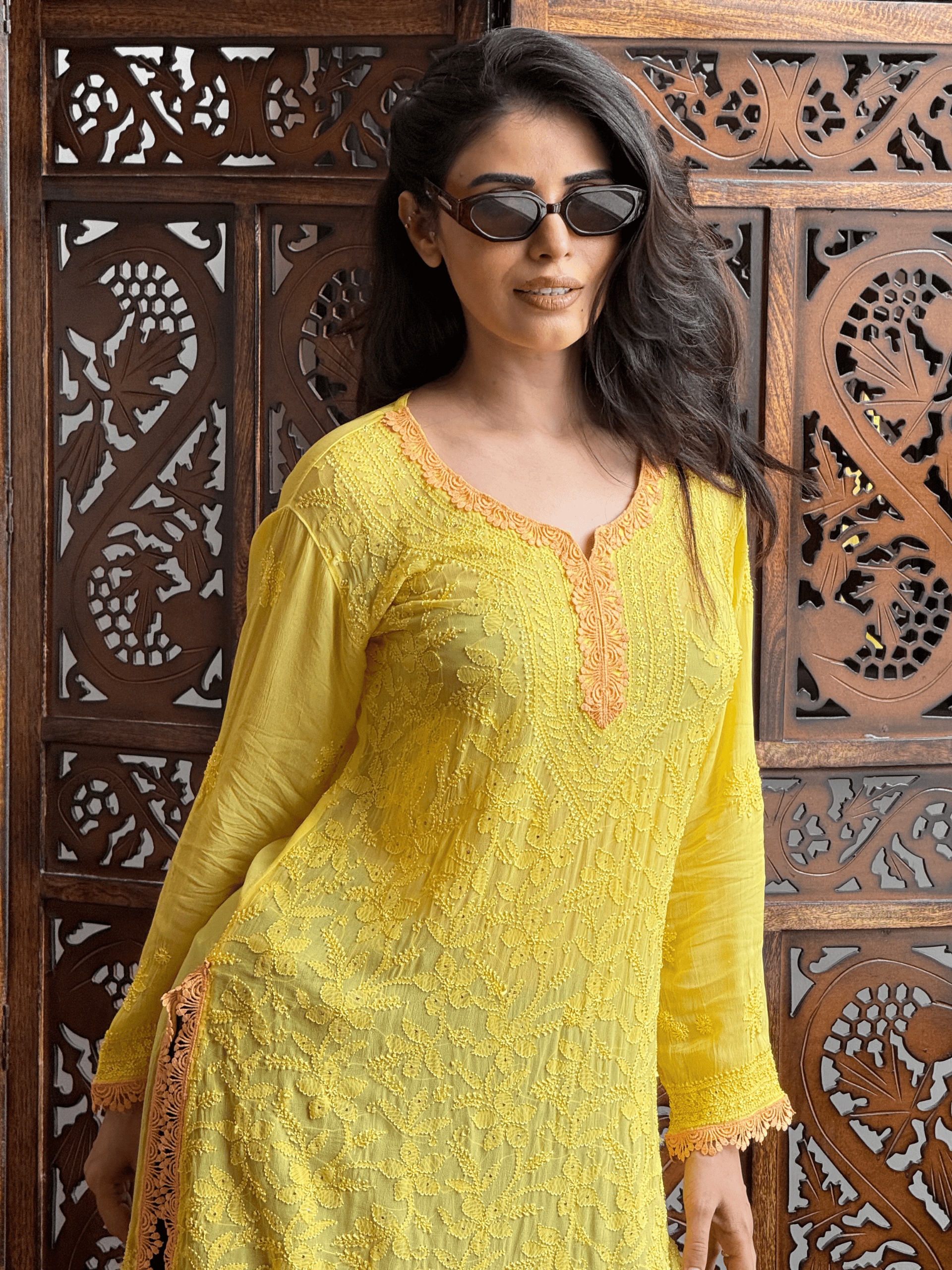 Sunlit Peach Chikankari Short Kurta