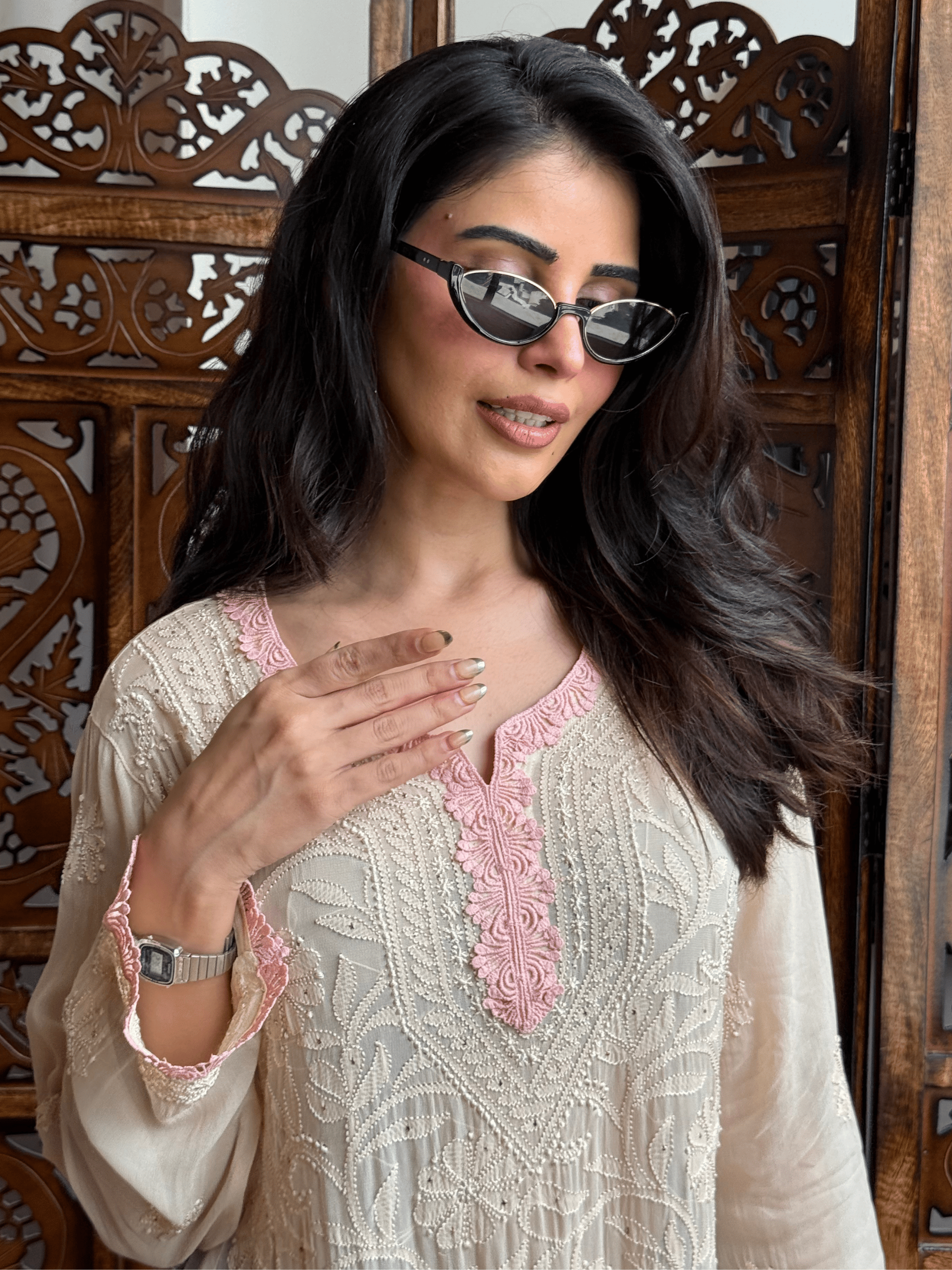 Peach Veil Chikankari Short Kurta