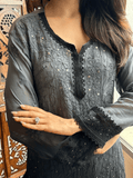 Velvet Noir Chikankari Ombre Short Kurta