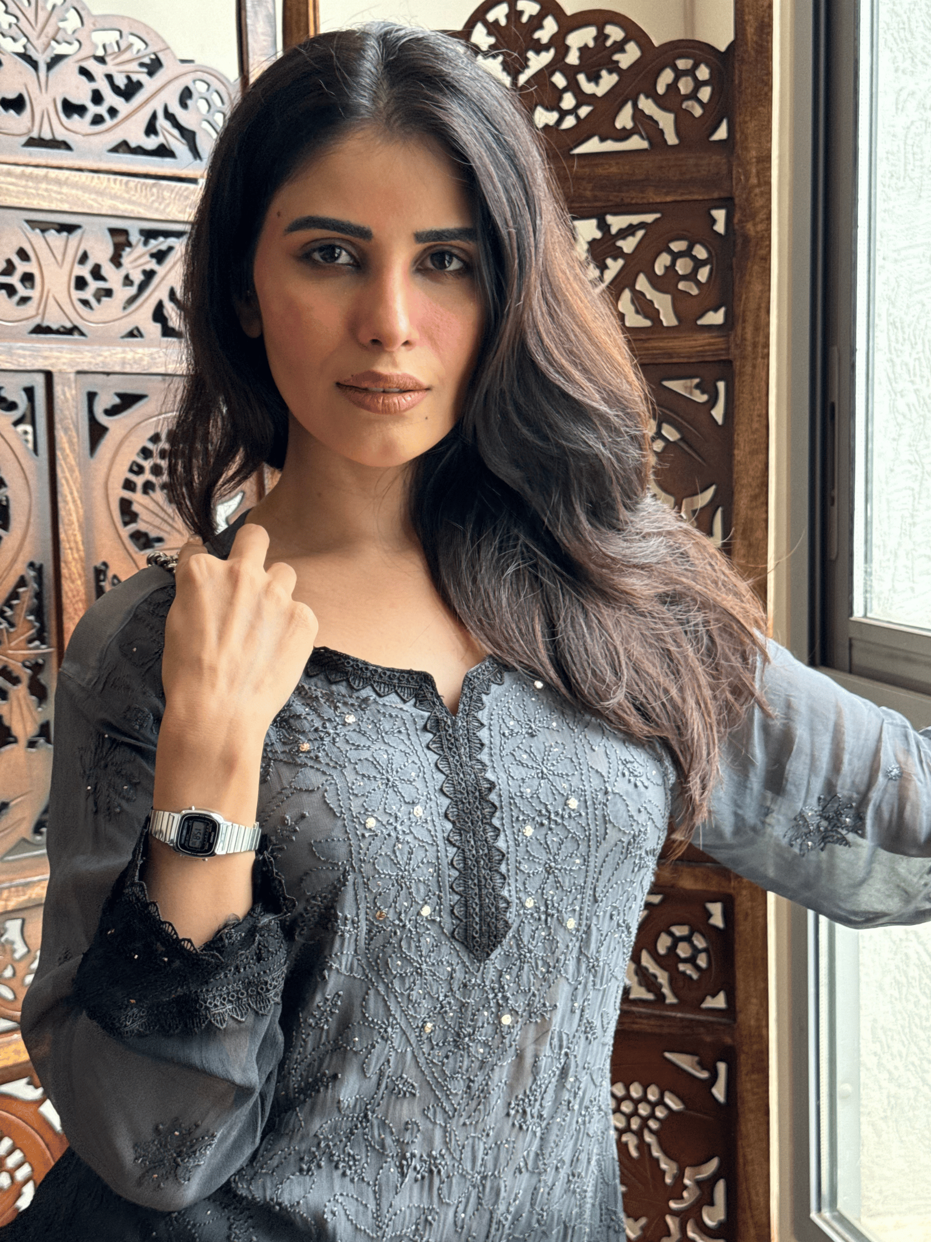 Velvet Noir Chikankari Ombre Short Kurta