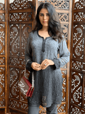 Velvet Noir Chikankari Ombre Short Kurta