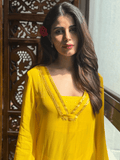 Yellow Muse Mukaish Kaftan Kurta Set (Set of 3)