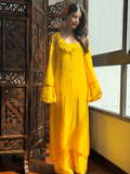 Yellow Muse Mukaish Kaftan Kurta Set (Set of 3)