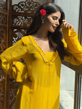 Yellow Muse Mukaish Kaftan Kurta Set (Set of 3)