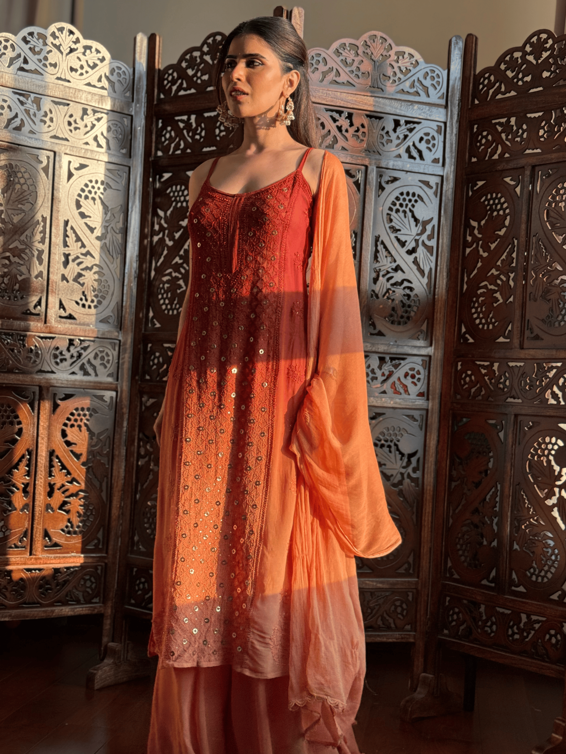 Amber Dunes Chikankari & Mukaish Ringwork Kurta Set (Set of 3)
