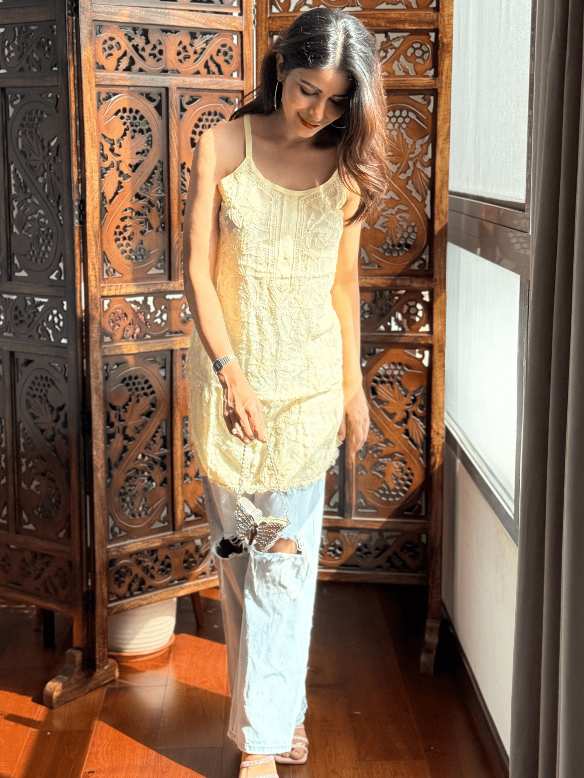 Lemon Cheesecake Summer Sorbet Chikankari Short Kurta