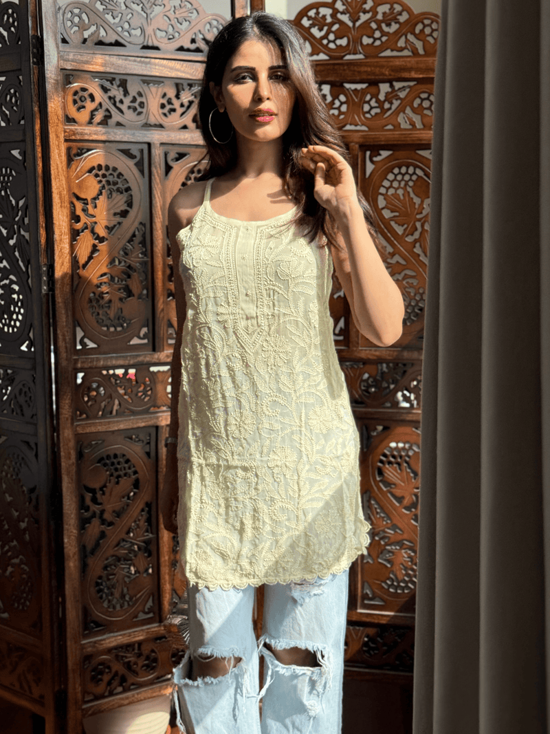 Lemon Cheesecake Summer Sorbet Chikankari Short Kurta