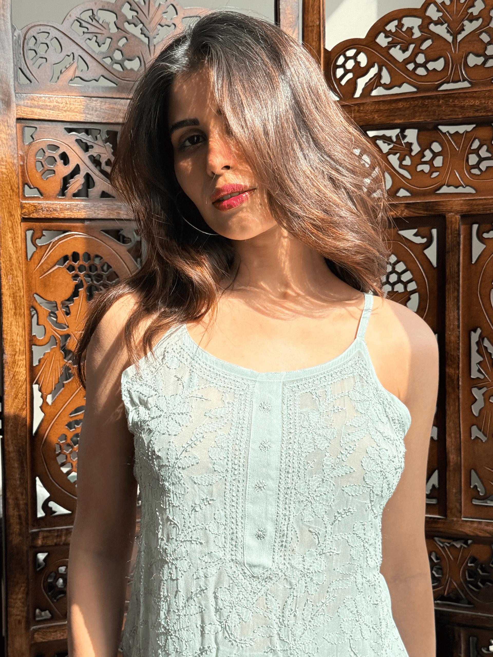 Sicilian Pistachio Summer Sorbet Chikankari Short Kurta