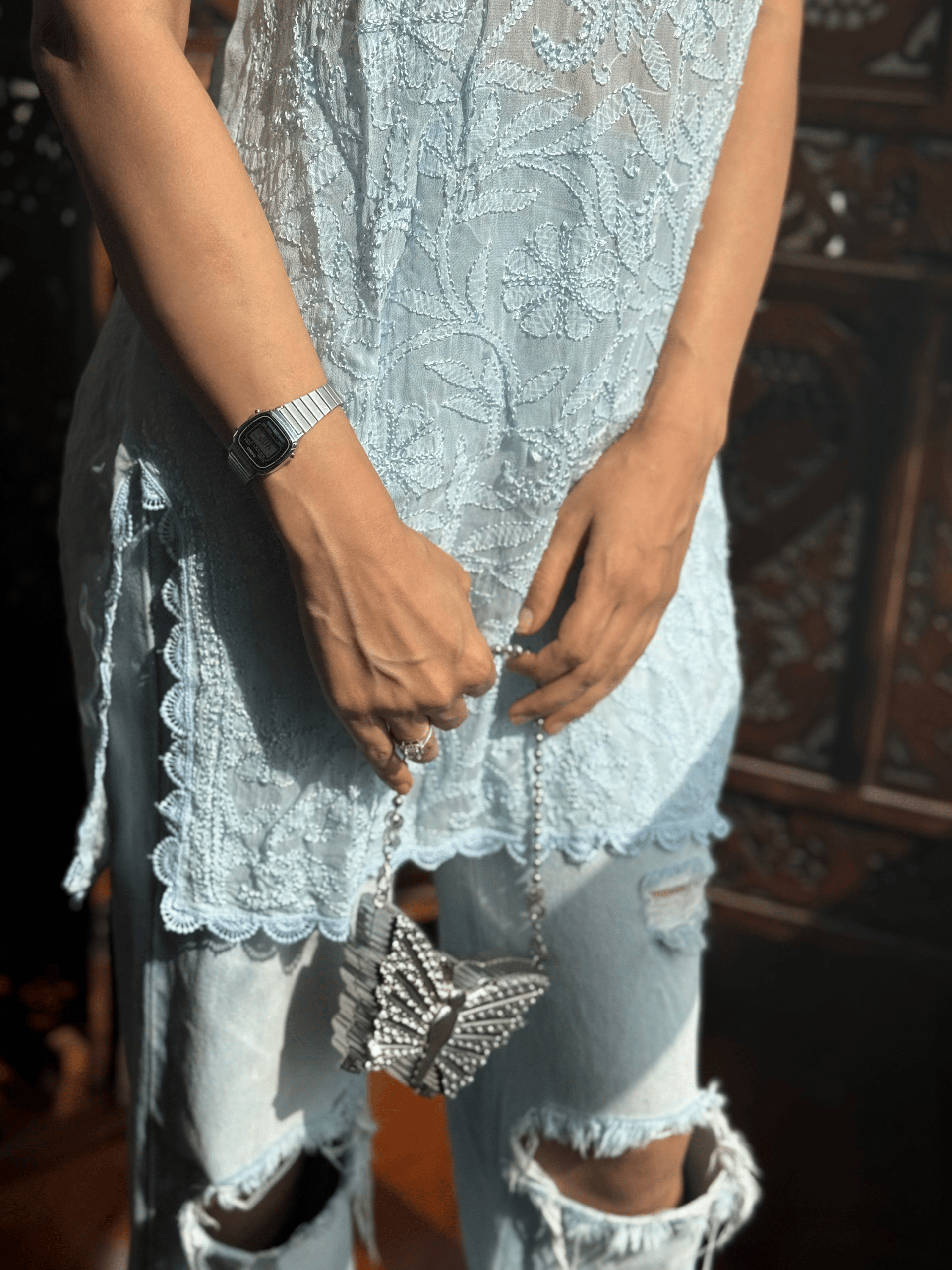 Icy Blue Summer Sorbet Chikankari Short Kurta